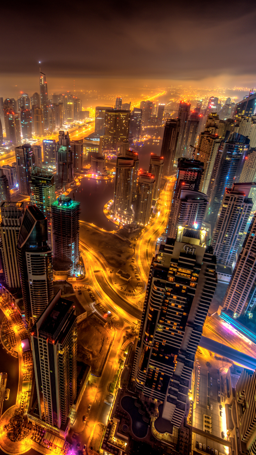 1080x1920 Dubai Buildings Night Lights Top View 8k Iphone 7,6s,6 Plus