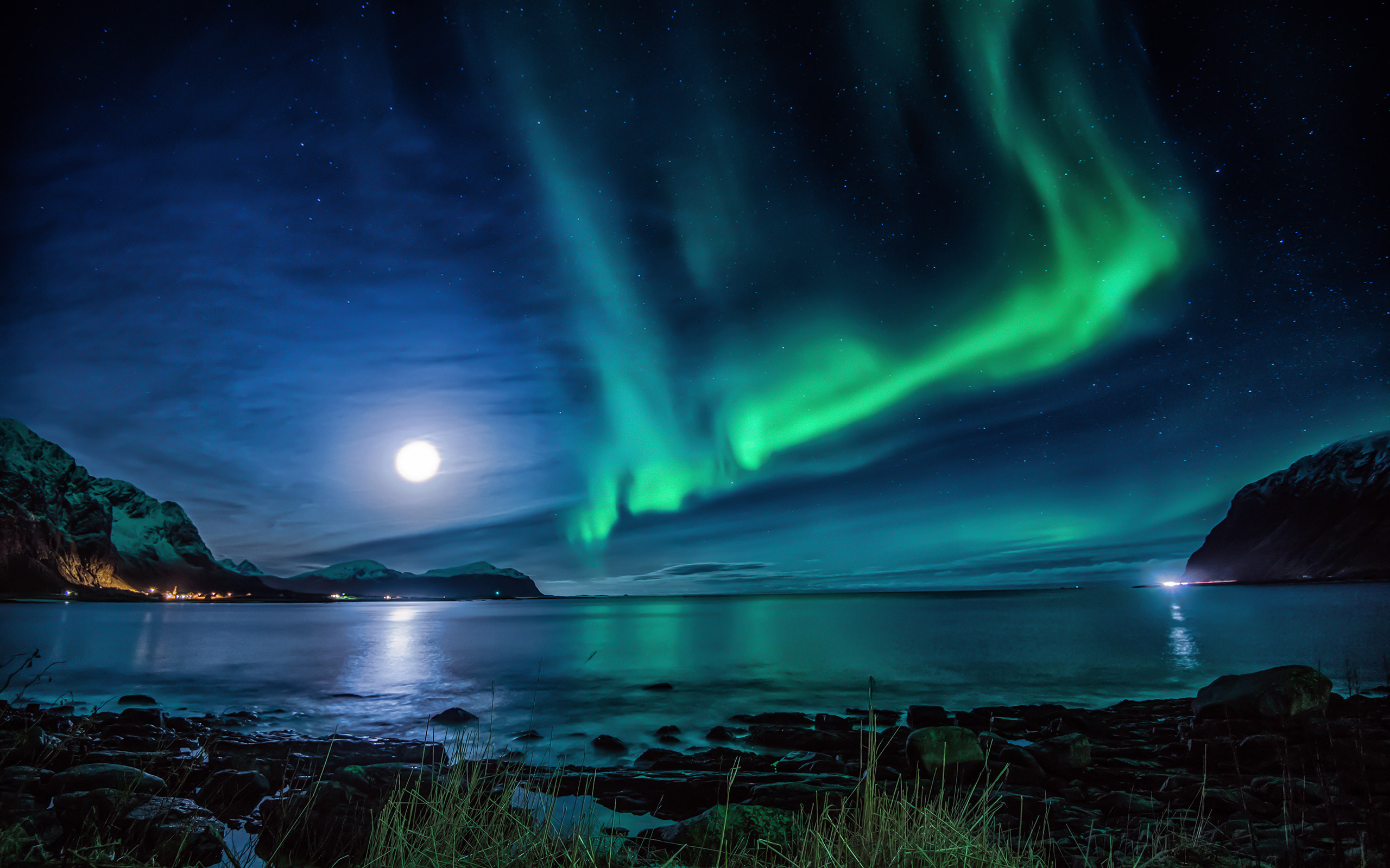 Aurora Borealis Moon Night, HD Nature, 4k Wallpapers ...