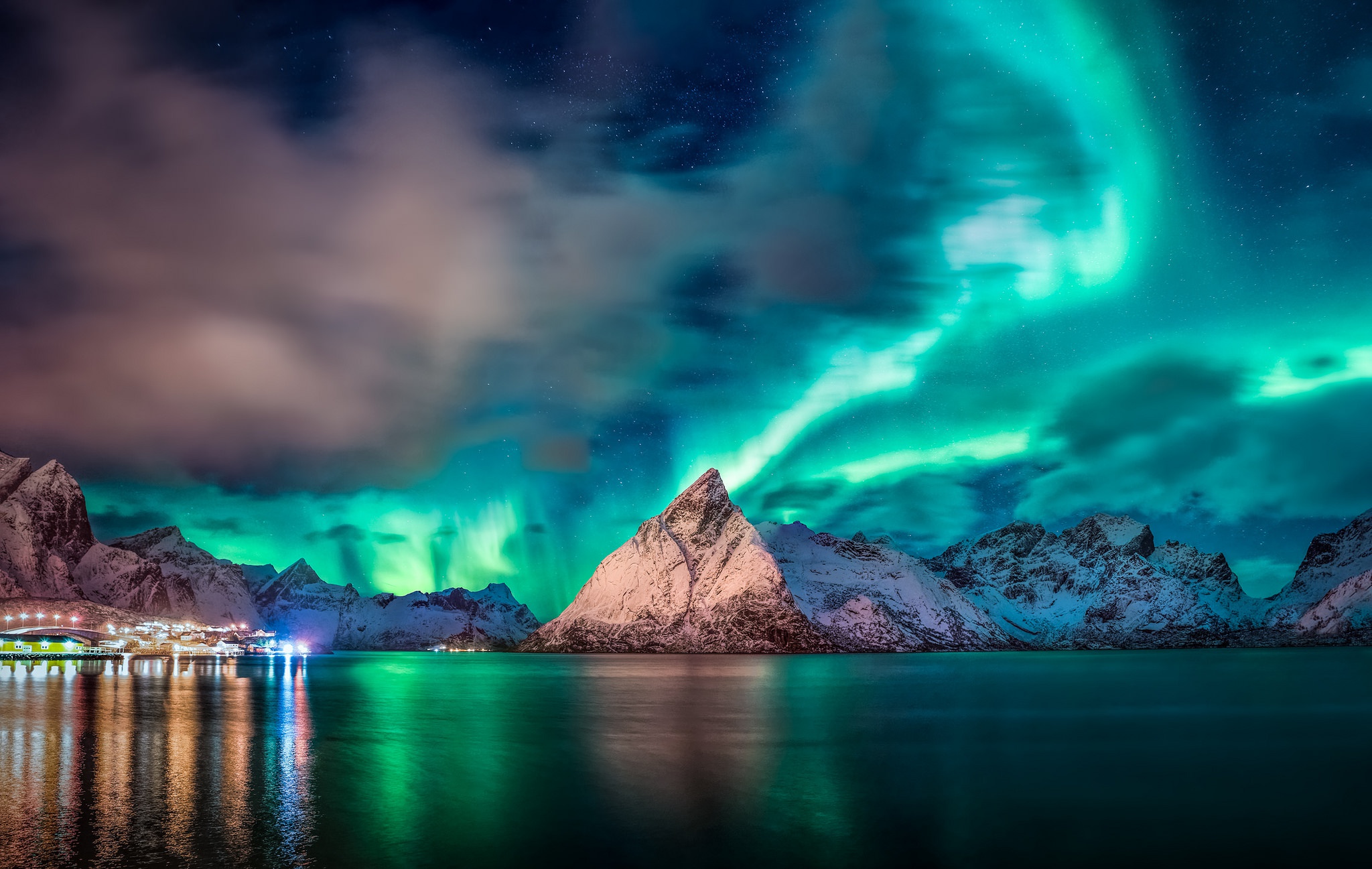 Aurora Reflection Over Mountains, HD Nature, 4k Wallpapers