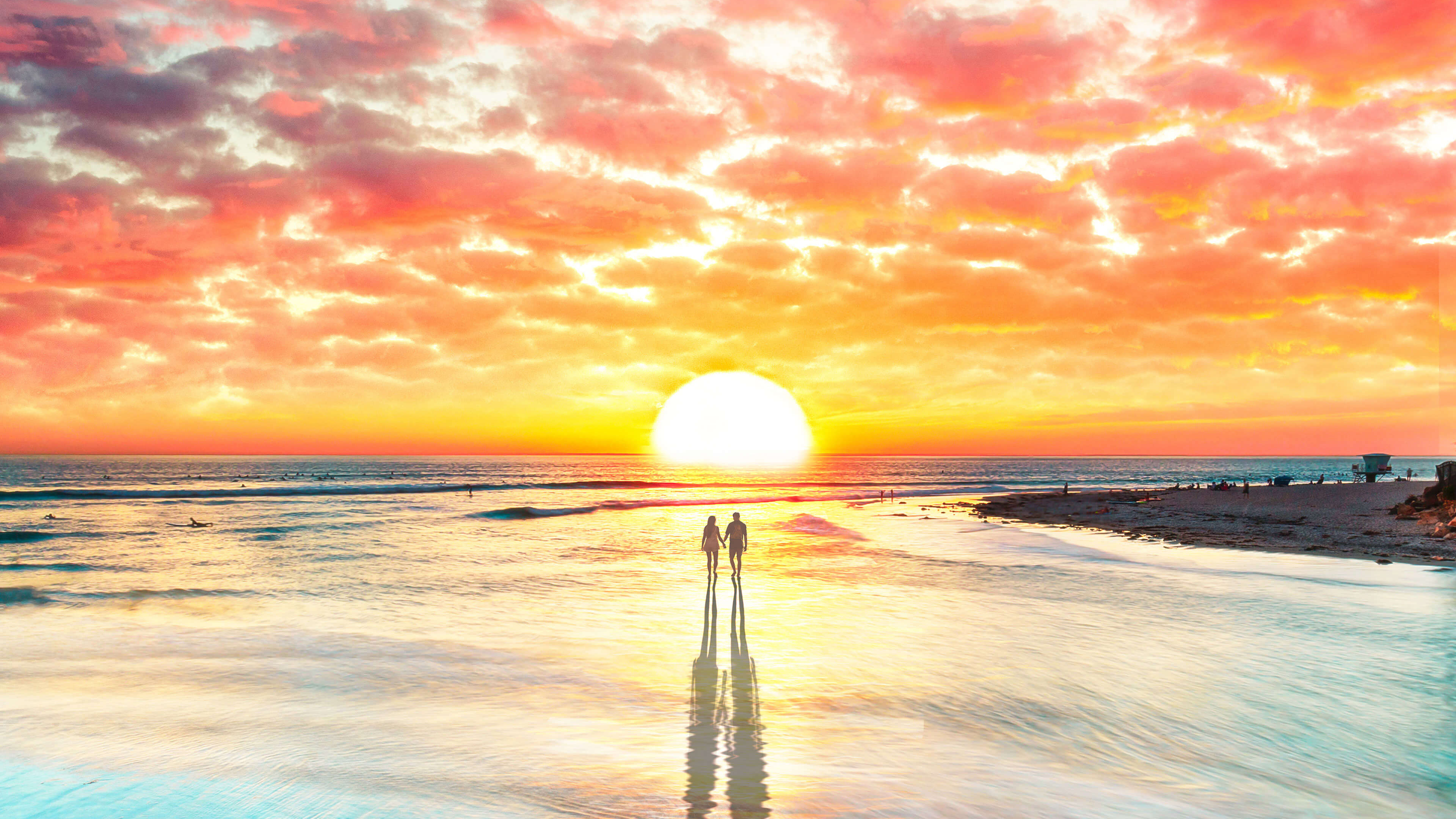 Beach Couple Watching Sunset 4k, HD Artist, 4k Wallpapers ...