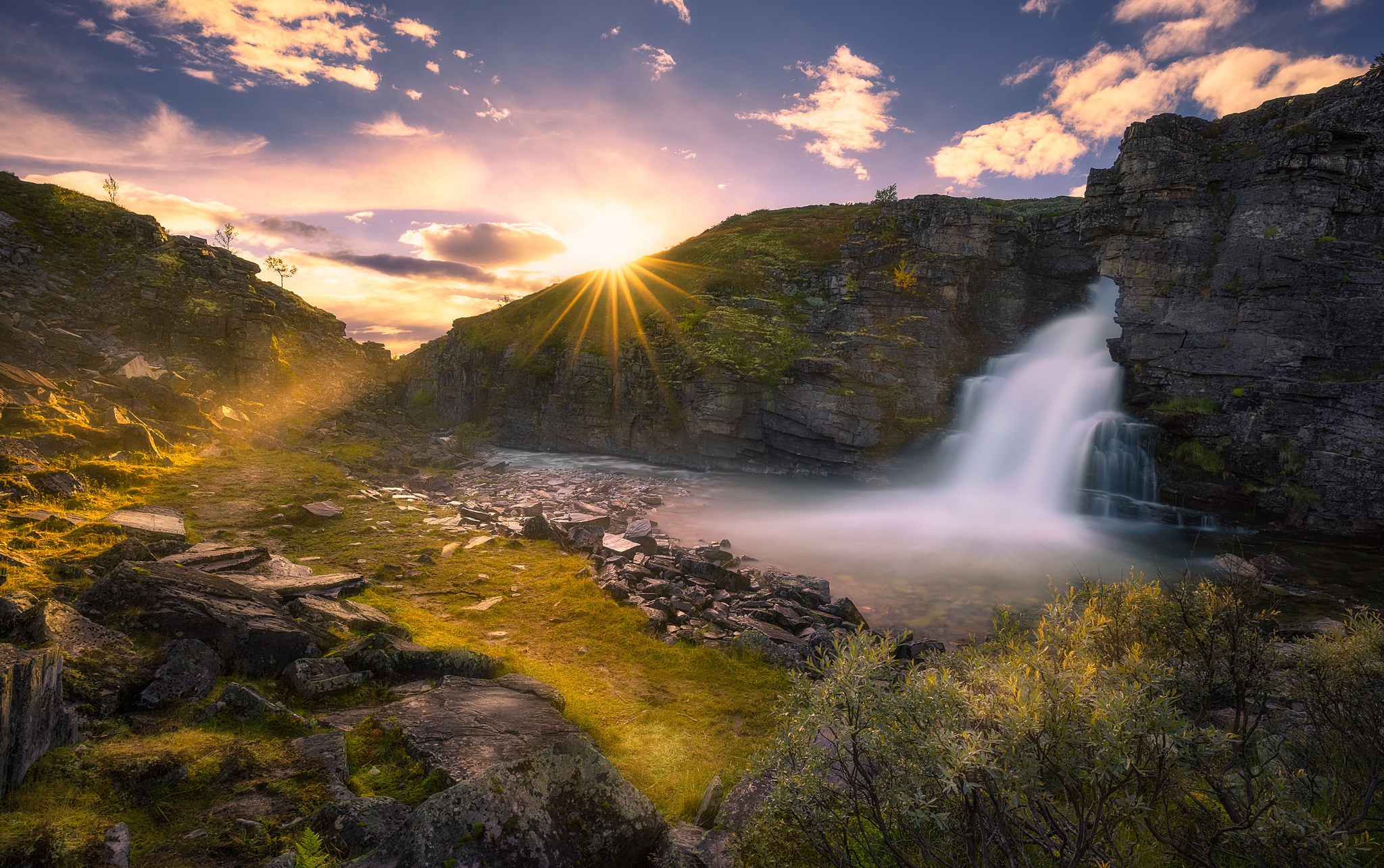 Beautiful Waterfall And Sunrise, HD Nature, 4k Wallpapers, Images