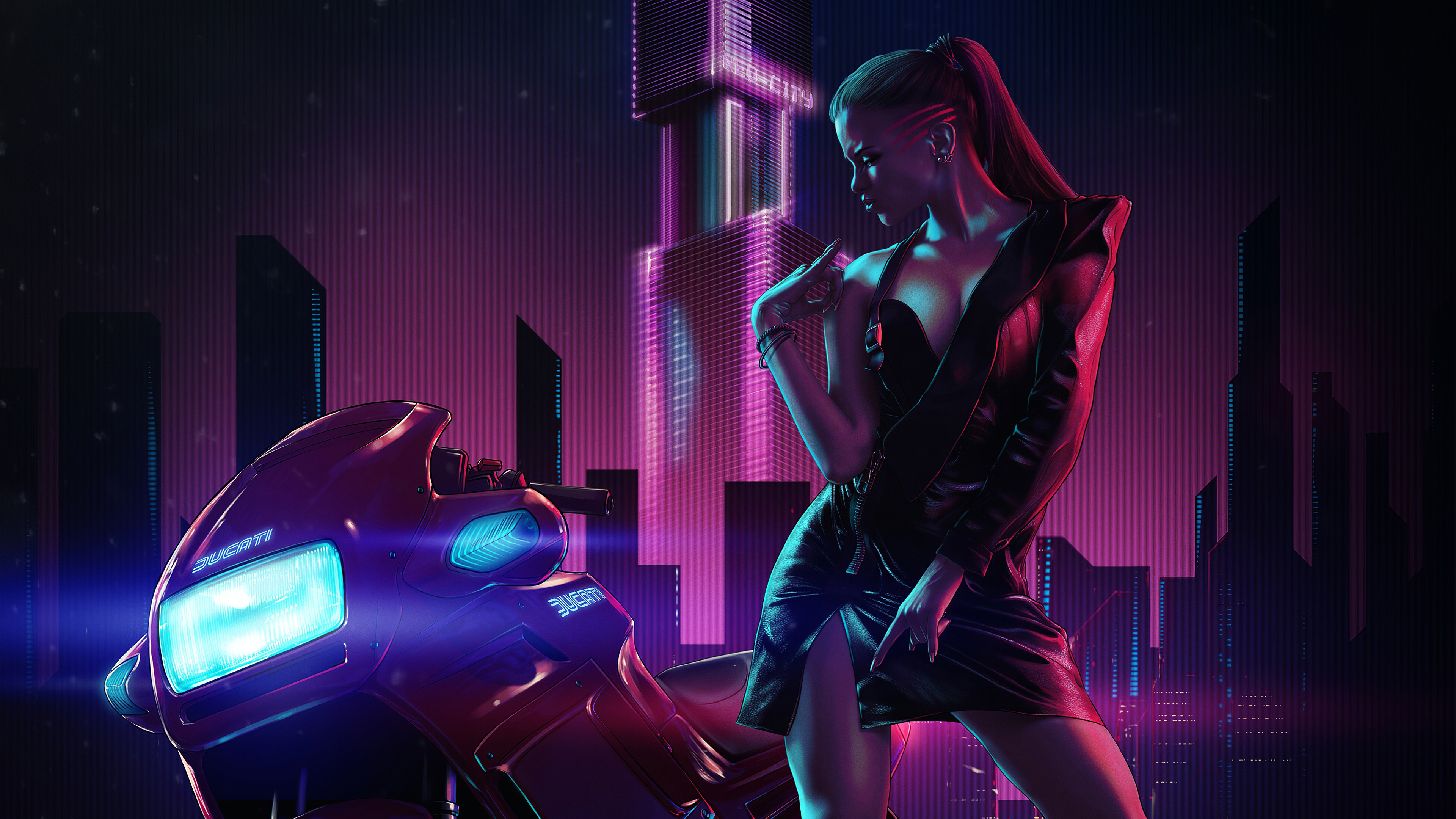 Cyberpunk Girl With Ducati 4k Hd Artist 4k Wallpapers Images