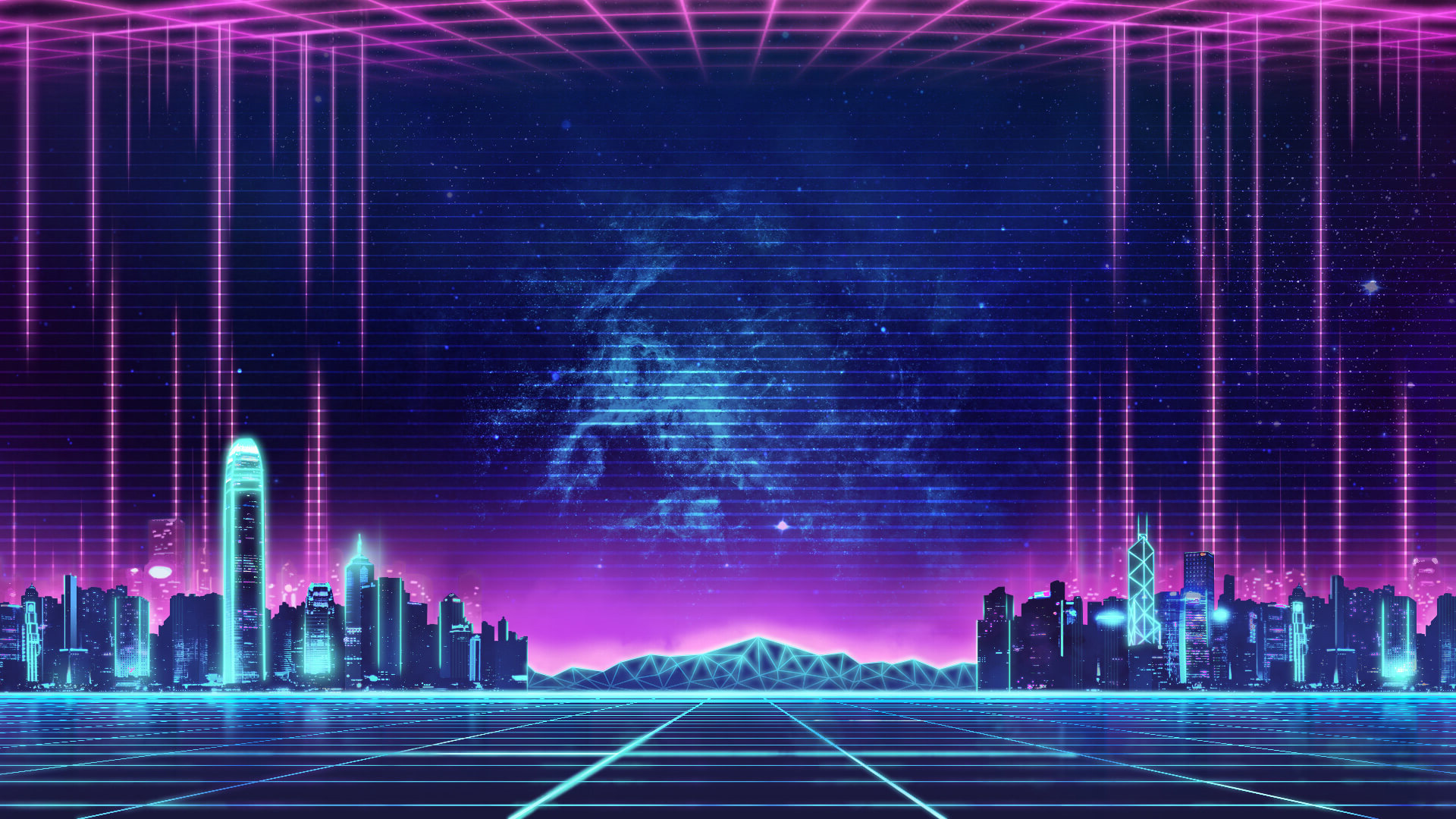 Electro Wave Retro Skyline Buildings, HD Artist, 4k Wallpapers, Images