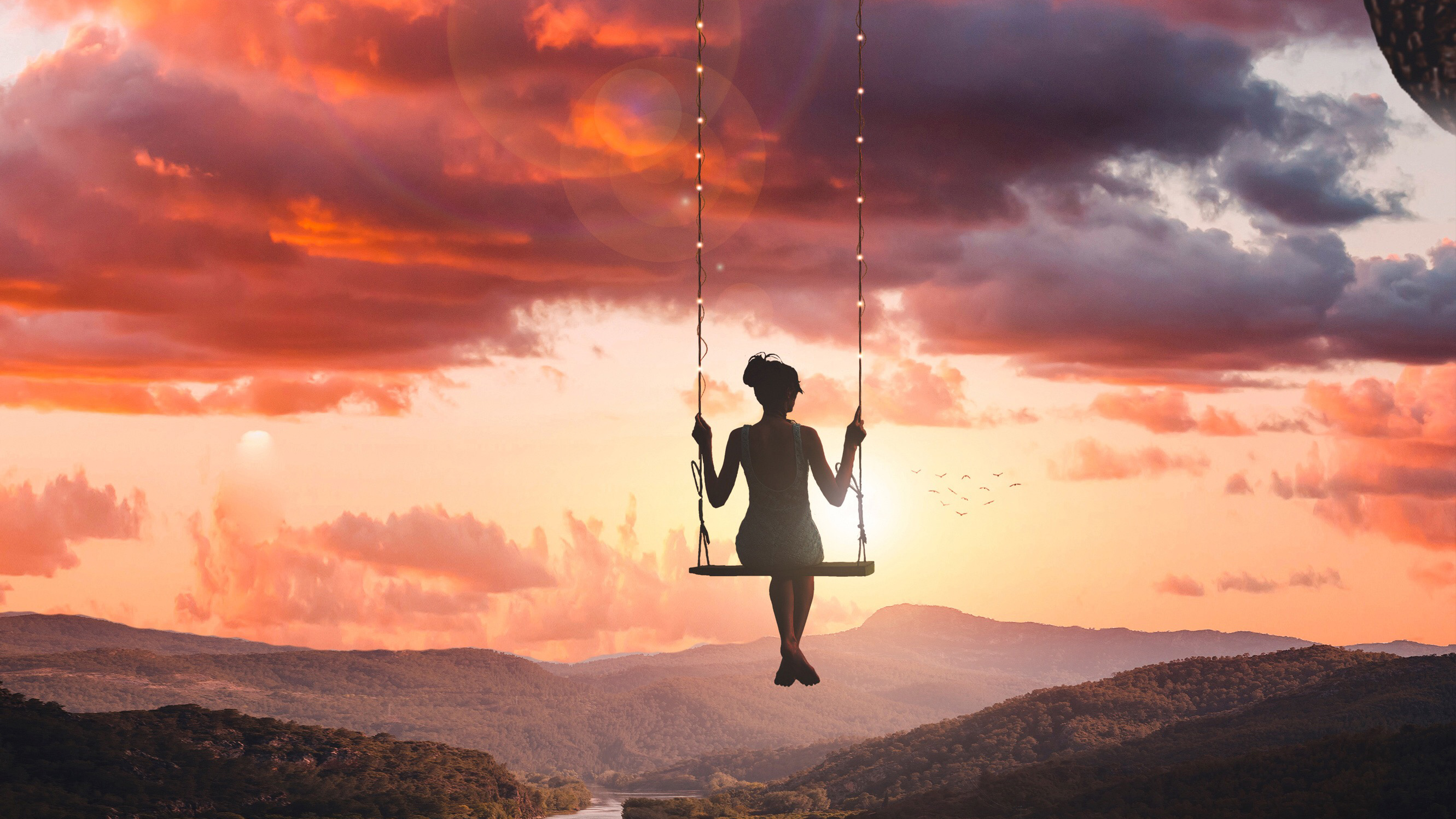 Girl Swinging On Top Of World, HD Photography, 4k ...