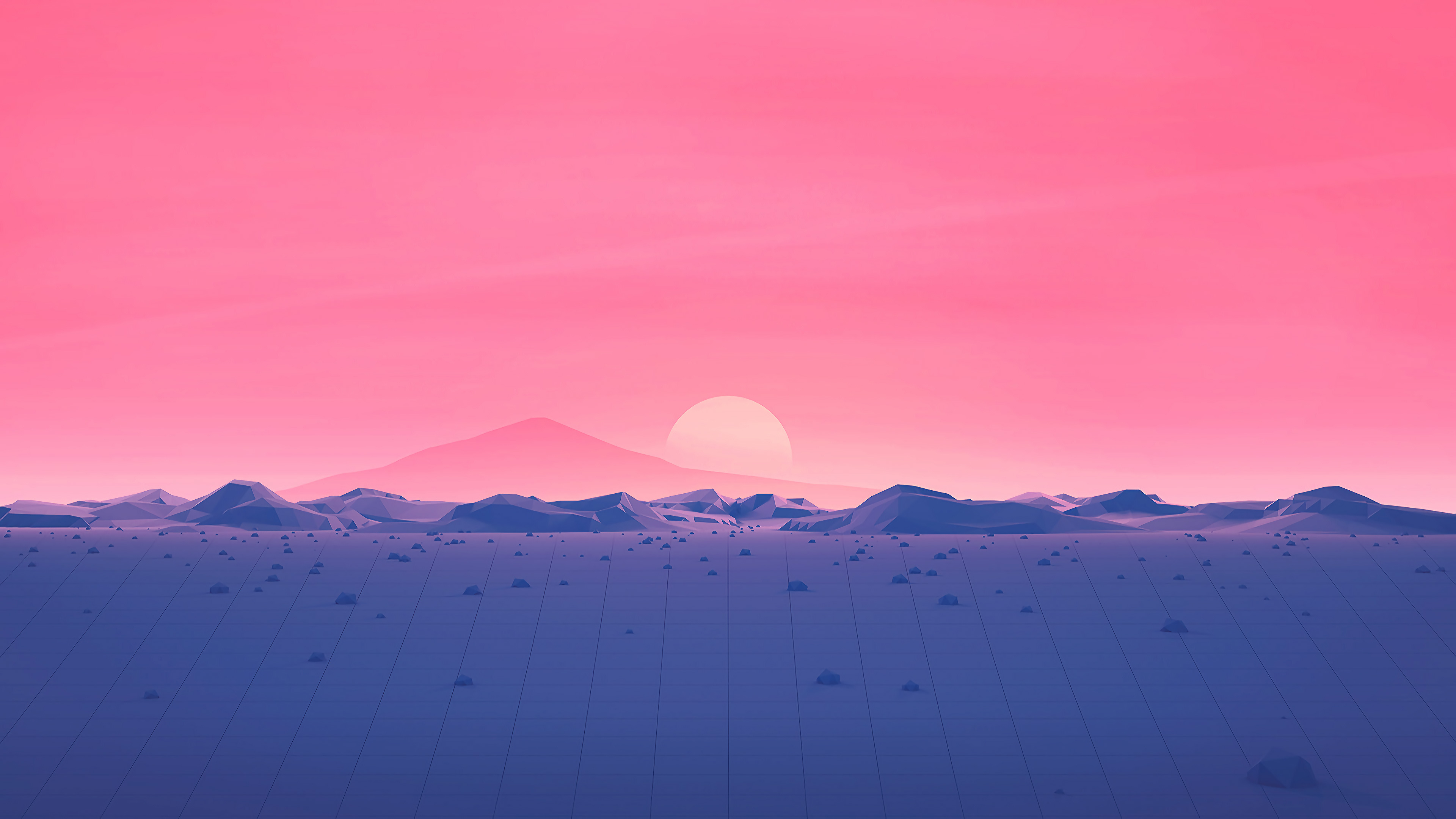 Hotizons Sunset Polygon Surface Mountains 4k Minimalism ...