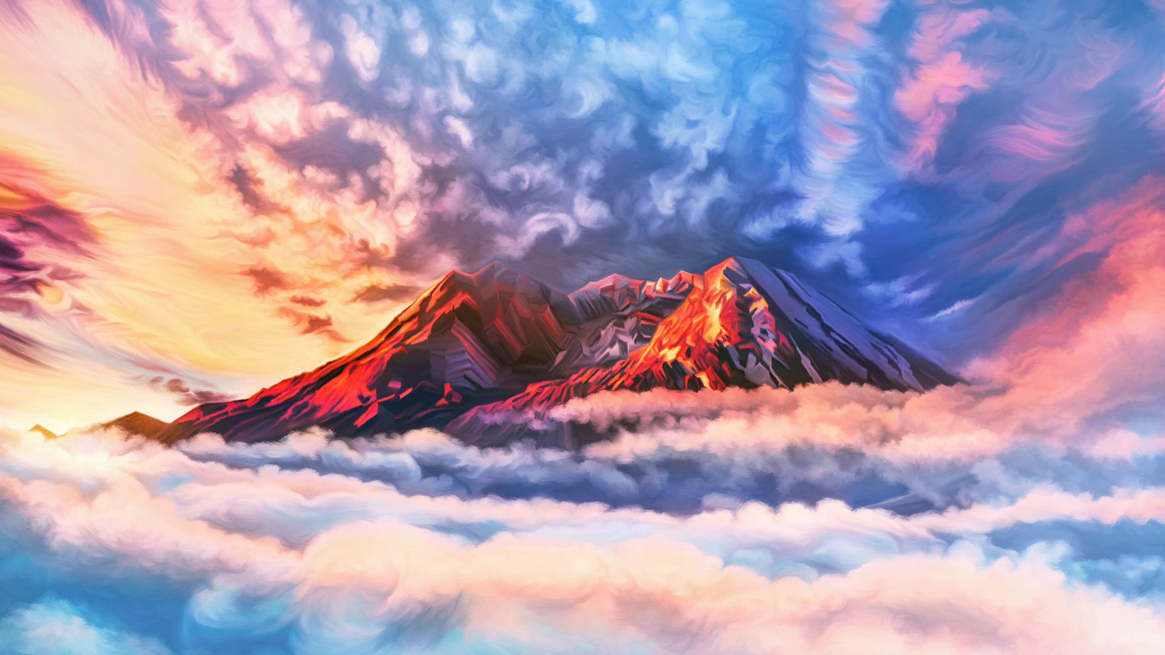 Illustration Artwork Sky Mountains Clouds 4k, HD Artist, 4k Wallpapers