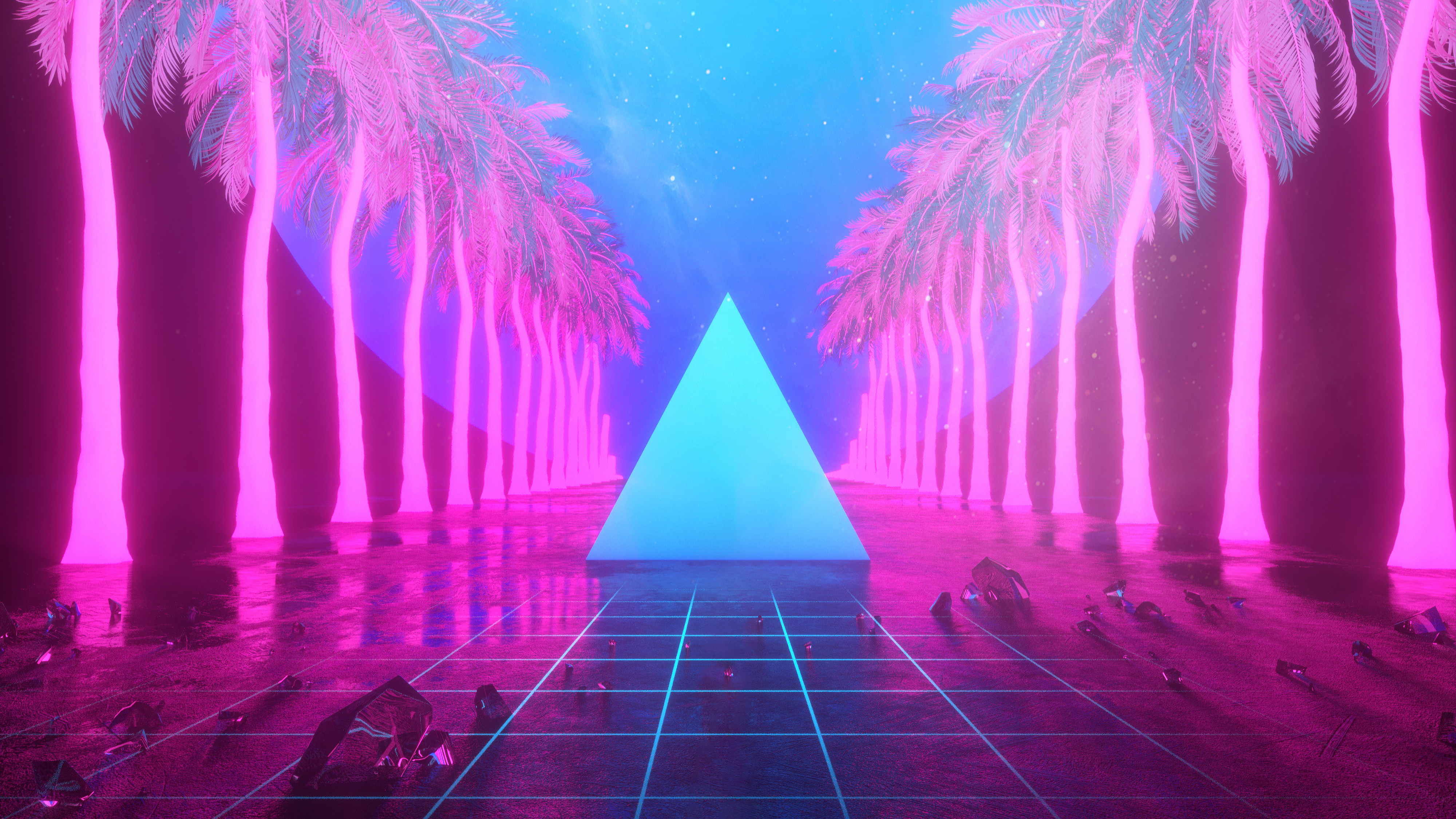Miami Trees Triangle Neon Artwork 4k, HD Artist, 4k Wallpapers, Images