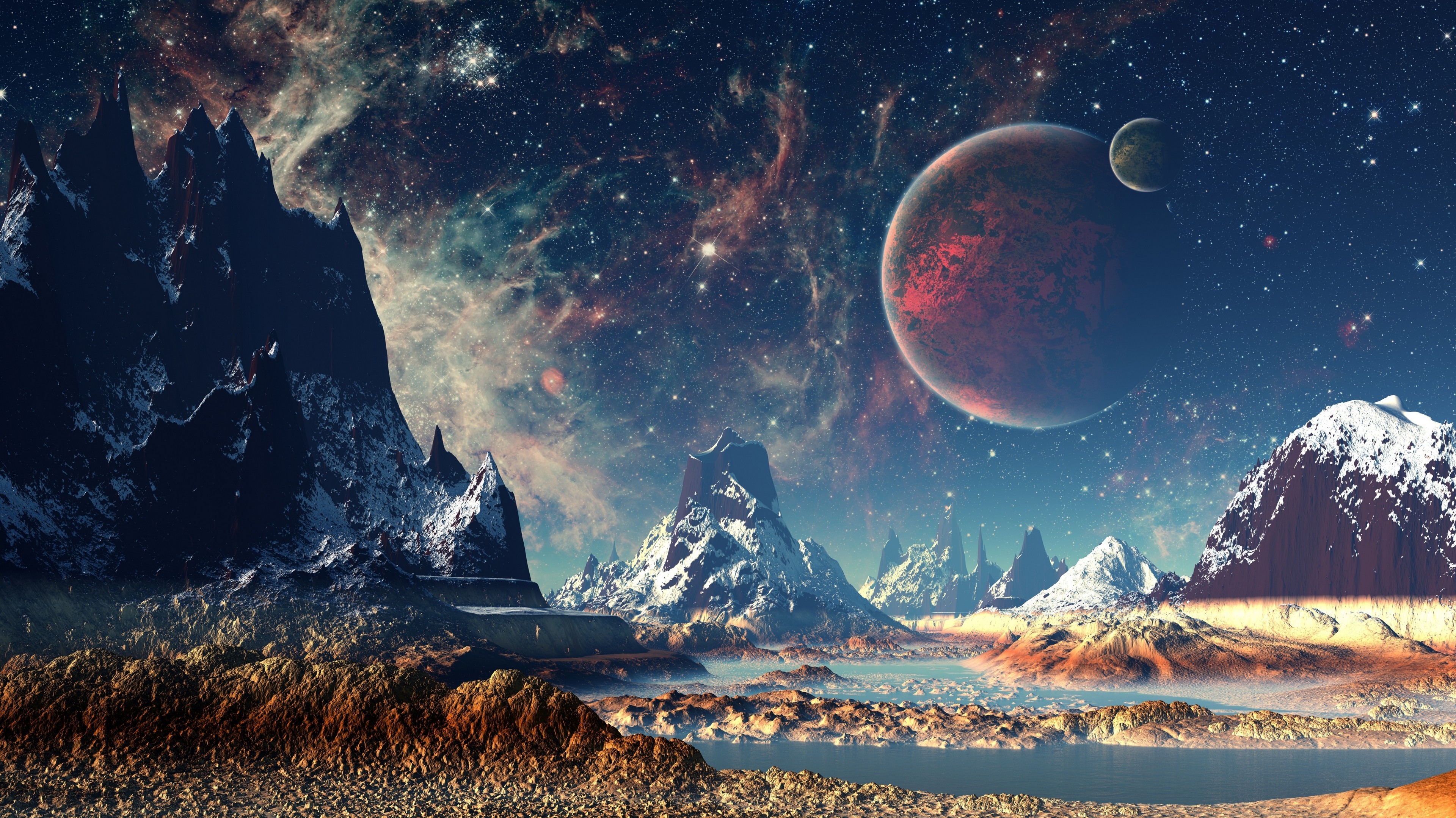 Mountains Stars Space Planets Digital Art Artwork 4k, HD ...