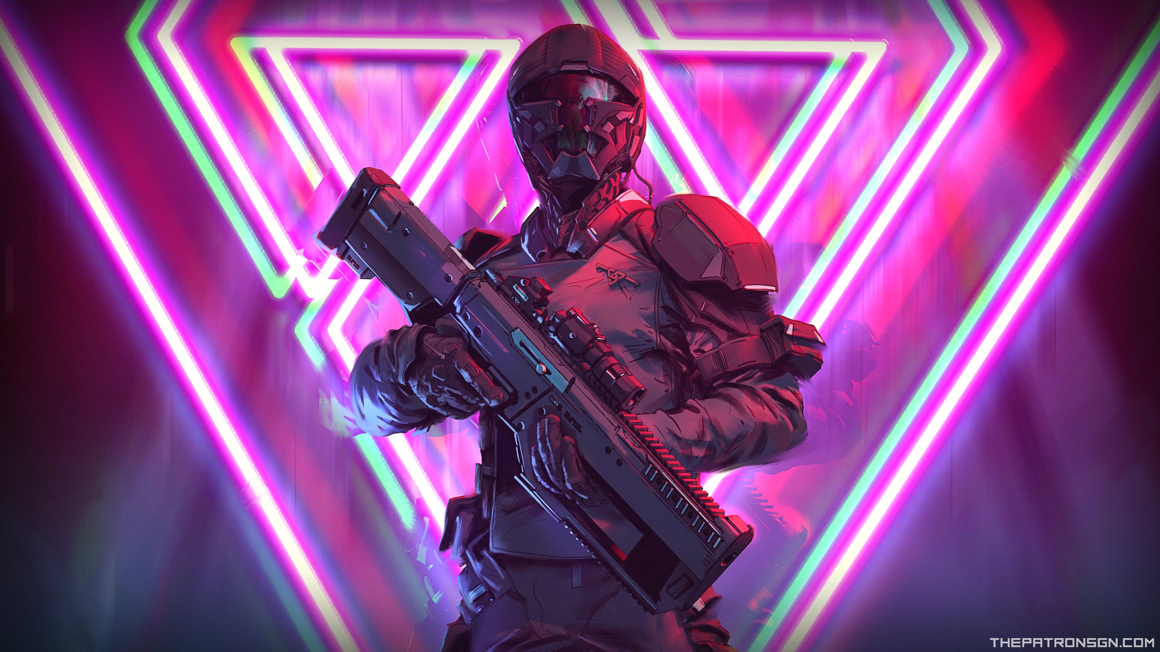 Neon Weapon Soldier Science Fiction 4k, HD Artist, 4k ...