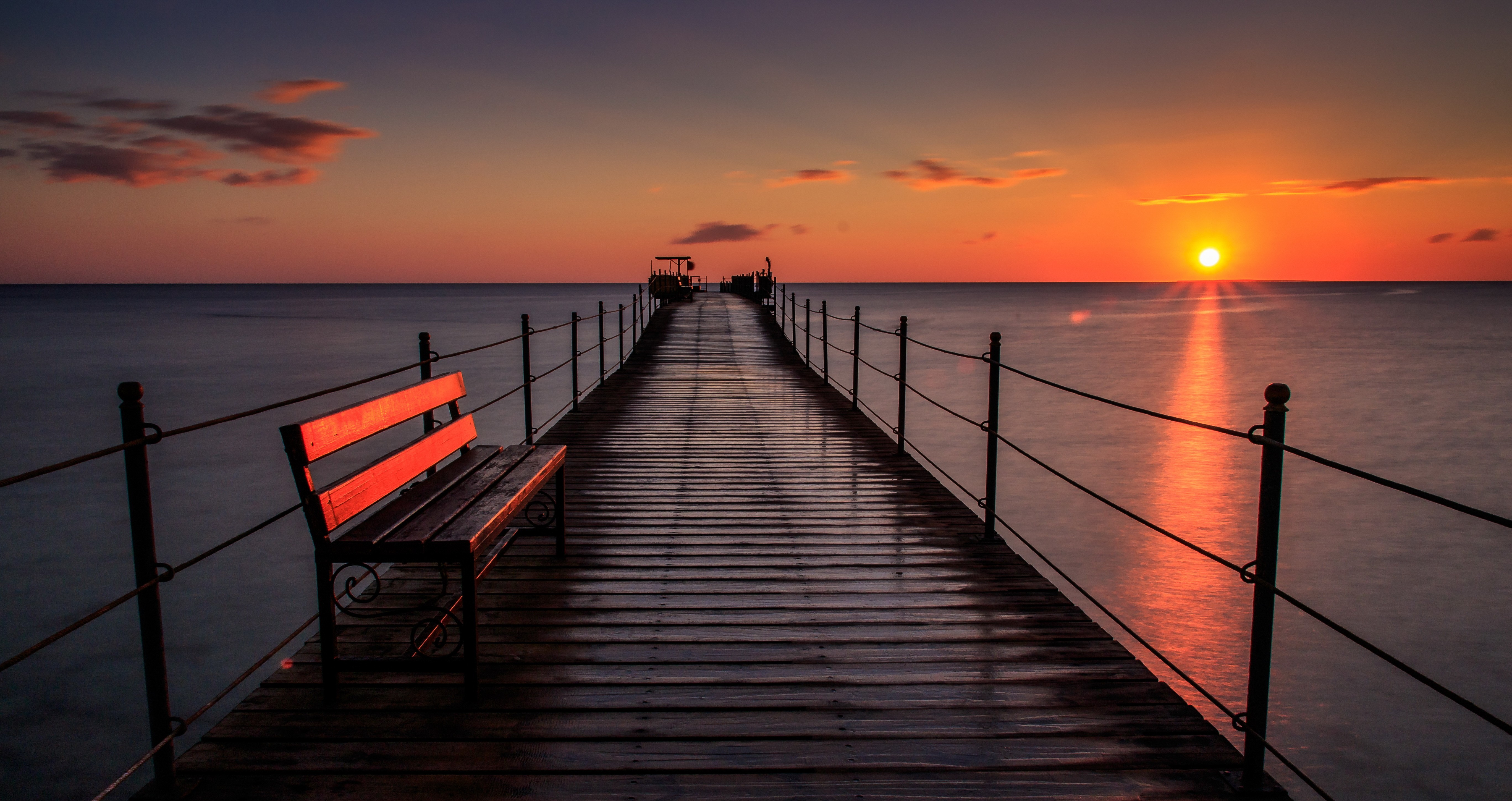 Pier Bench Sunset 5k, HD Nature, 4k Wallpapers, Images, Backgrounds