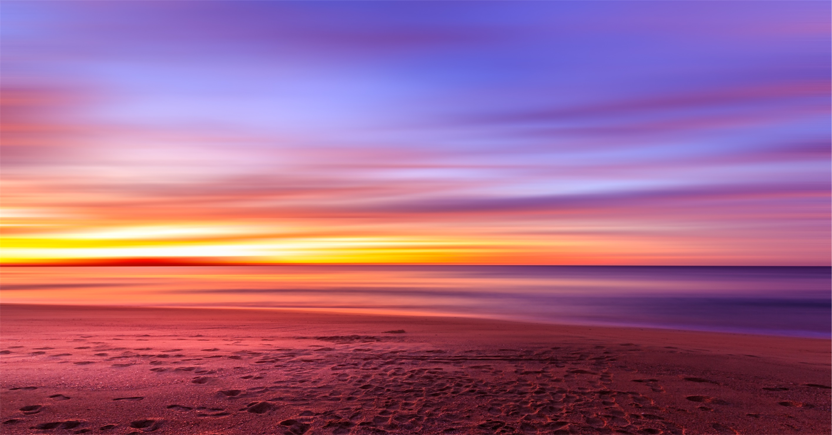 Purple Sky Beach Sunset Sand Footprints Hd Nature 4k Wallpapers