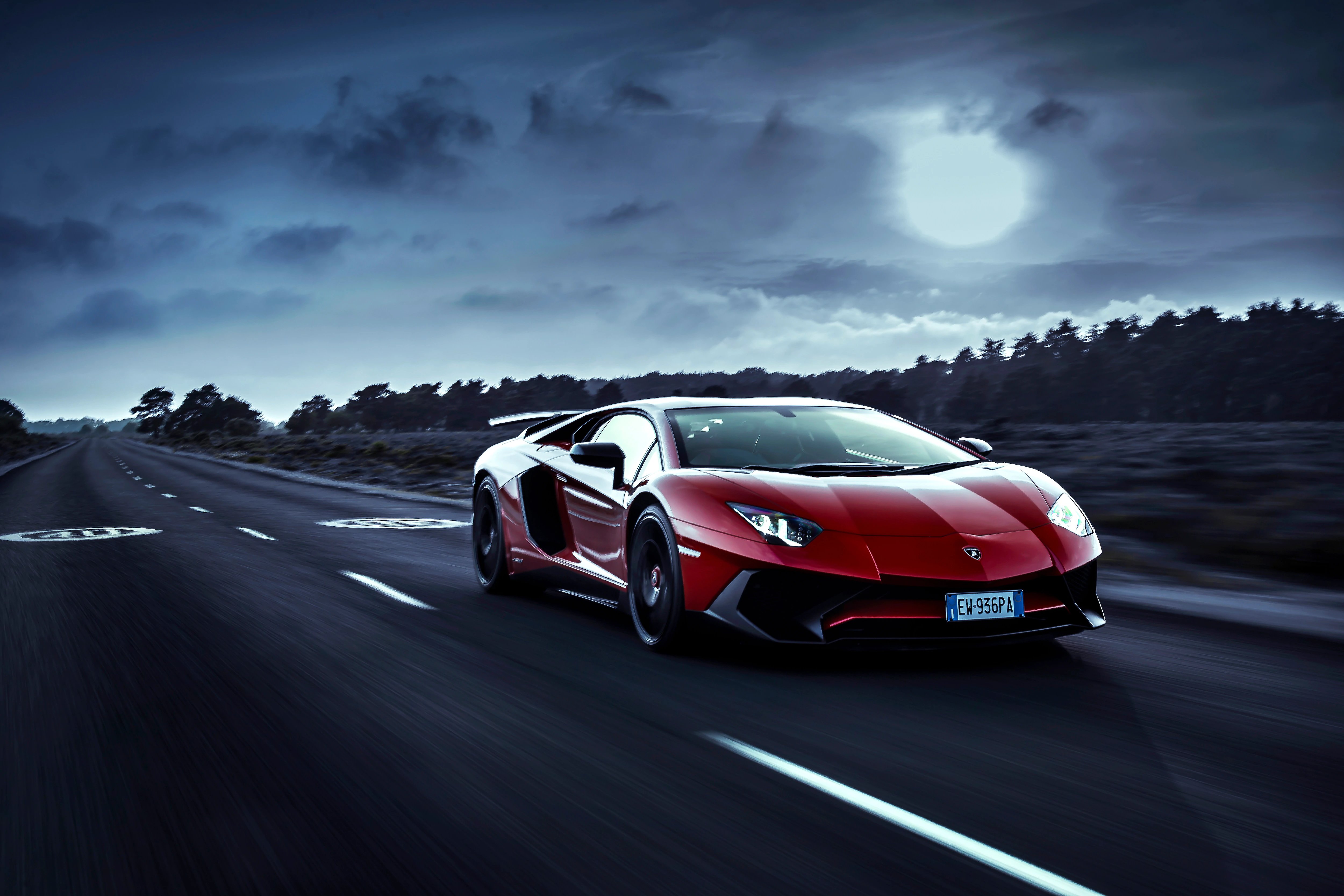 Red Lamborghini Aventador Moon Night, HD Cars, 4k ...
