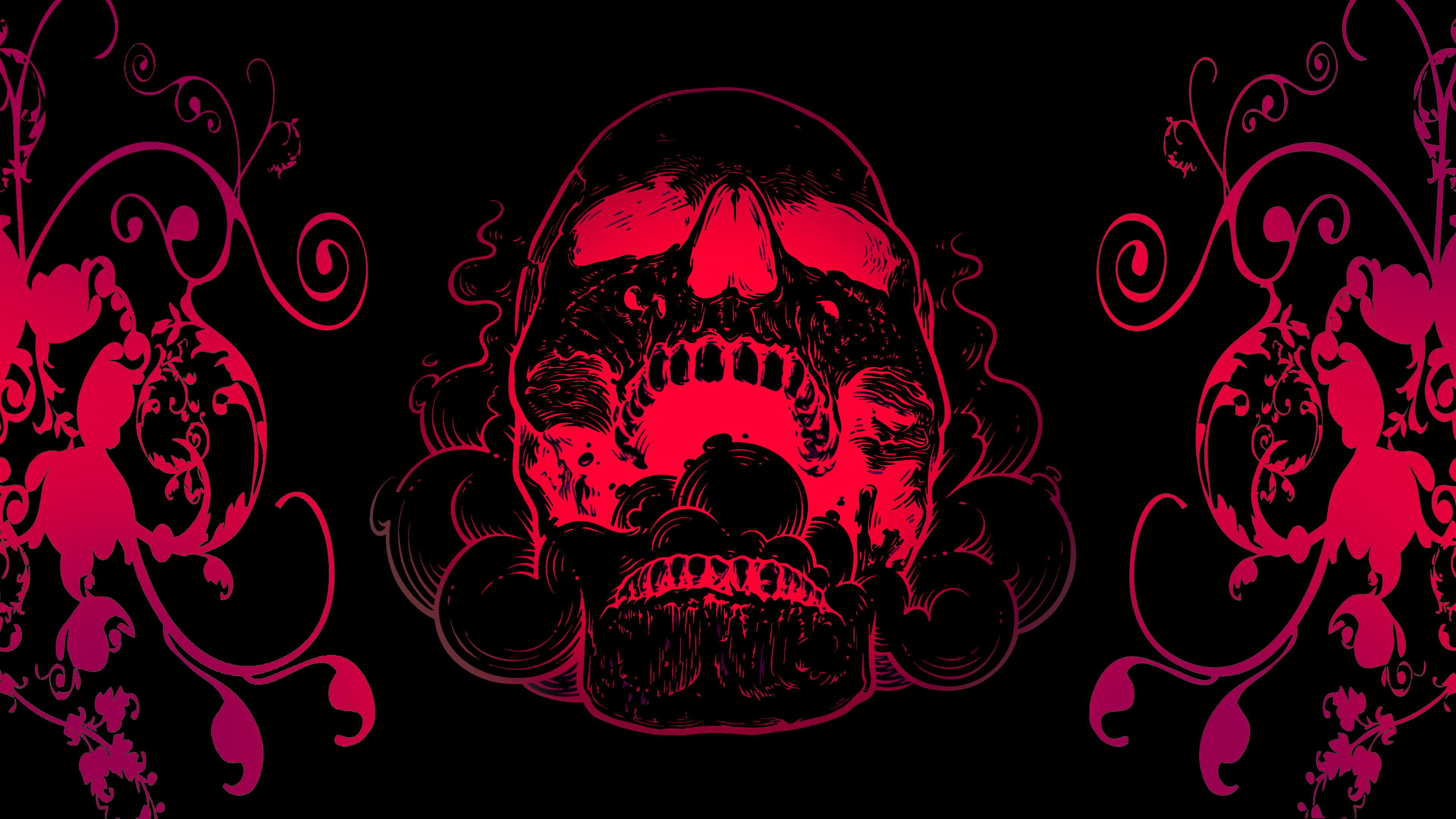 Red Skull Flowers Black Background 4k, HD Artist, 4k ...