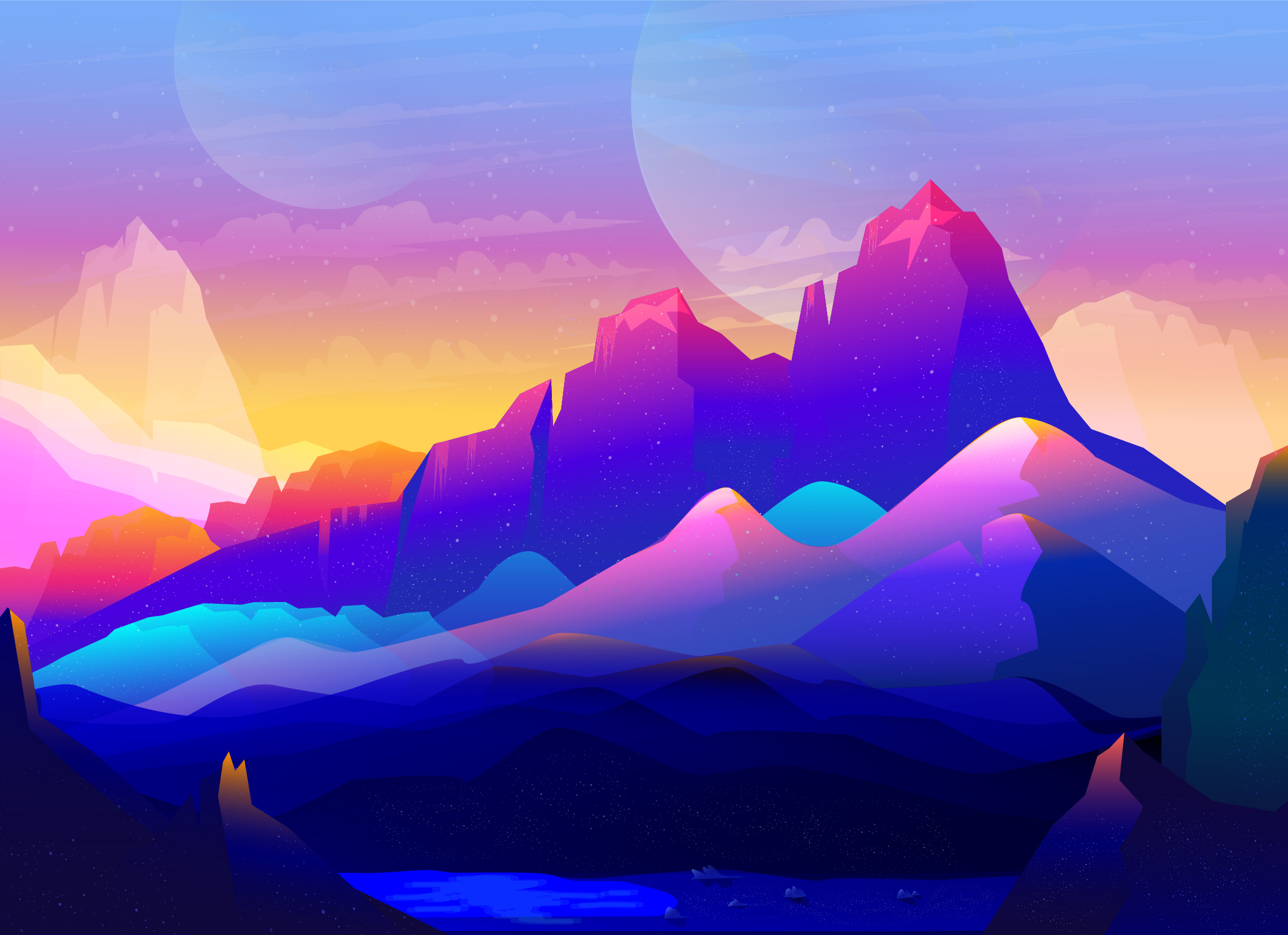 Rock Mountains Landscape Colorful Illustration Minimalist, HD Artist