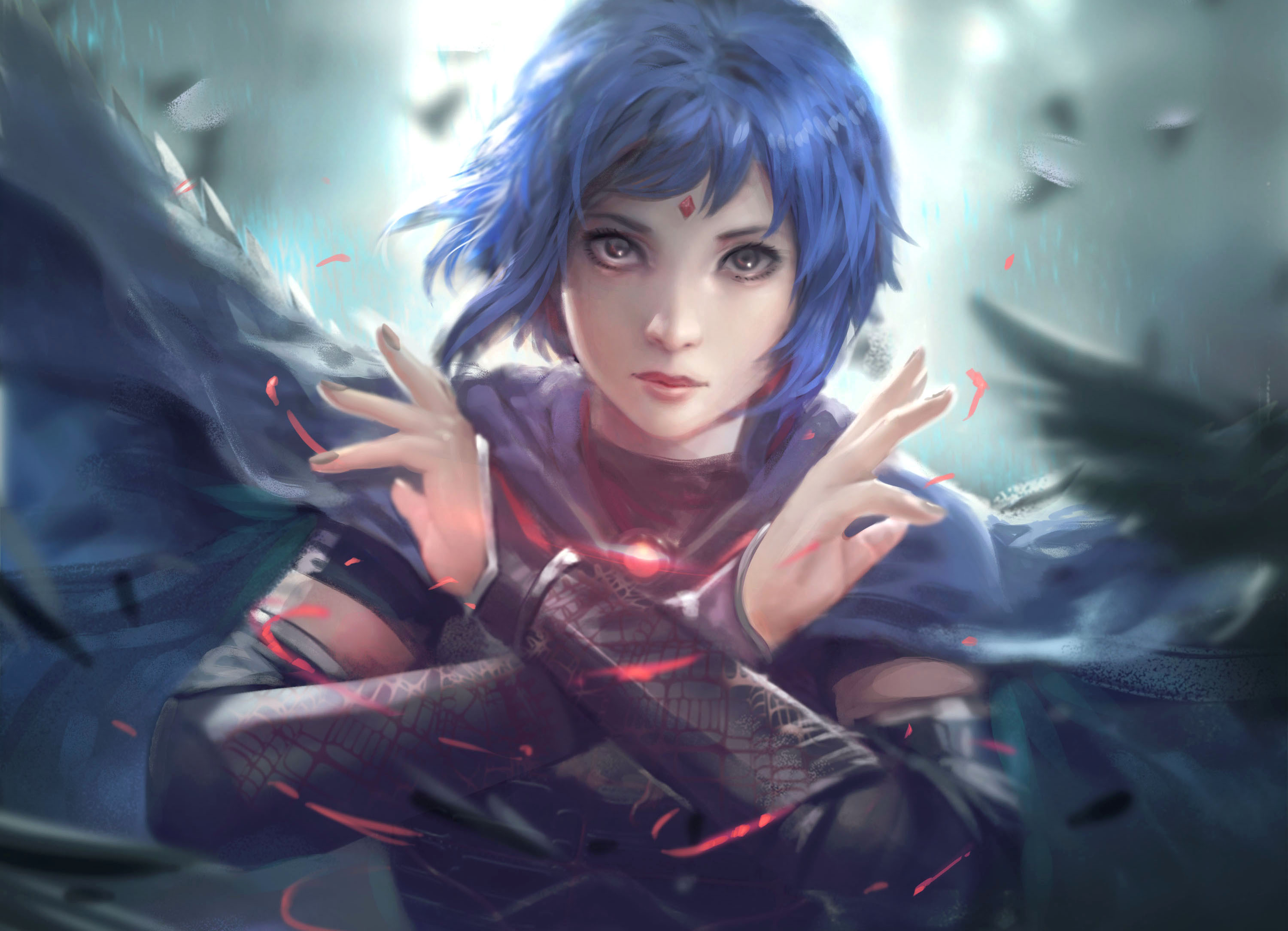 anime girl knight with blue hair