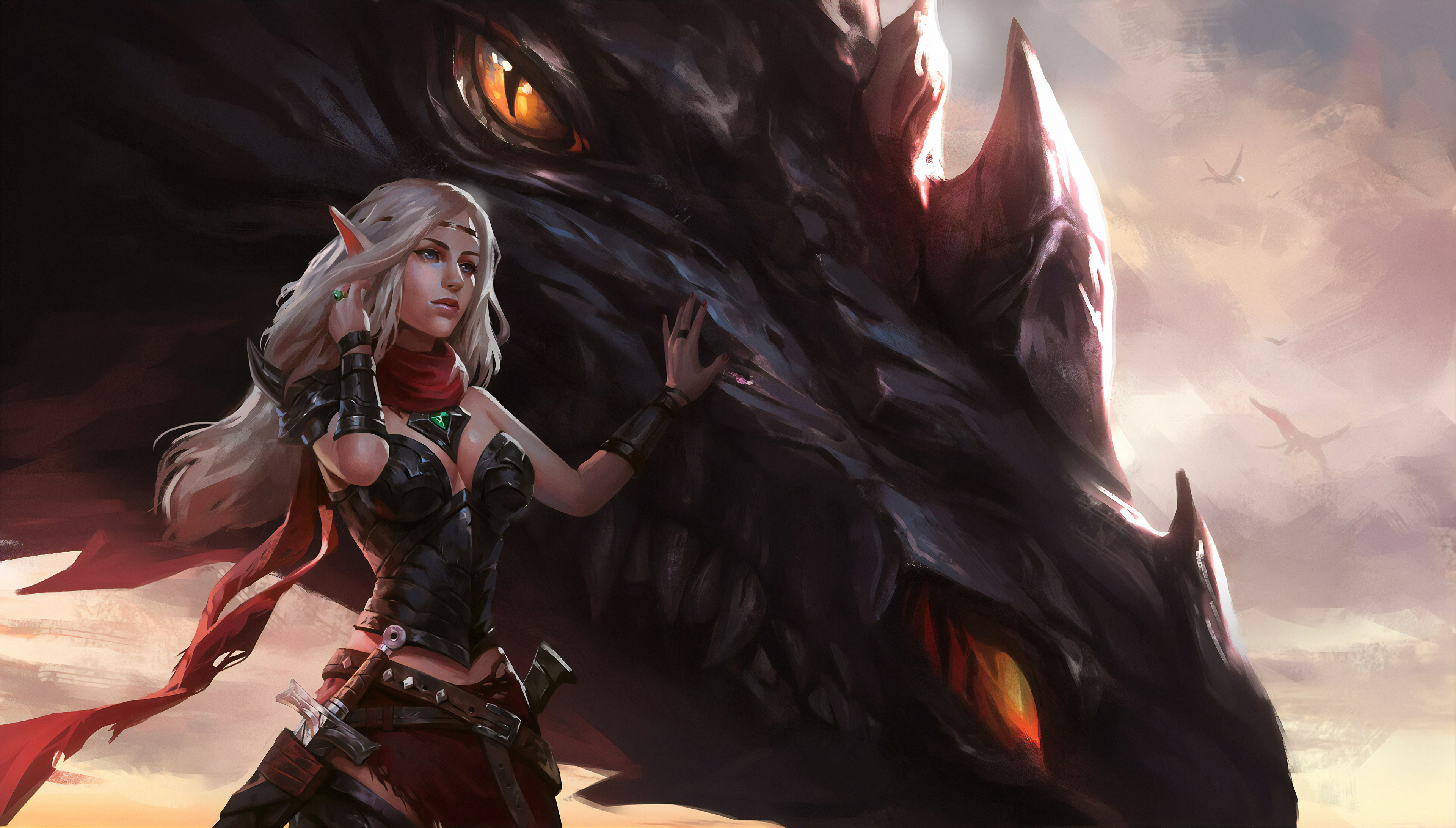 Warrior Girl With Dragon, HD Artist, 4k Wallpapers, Images, Backgrounds