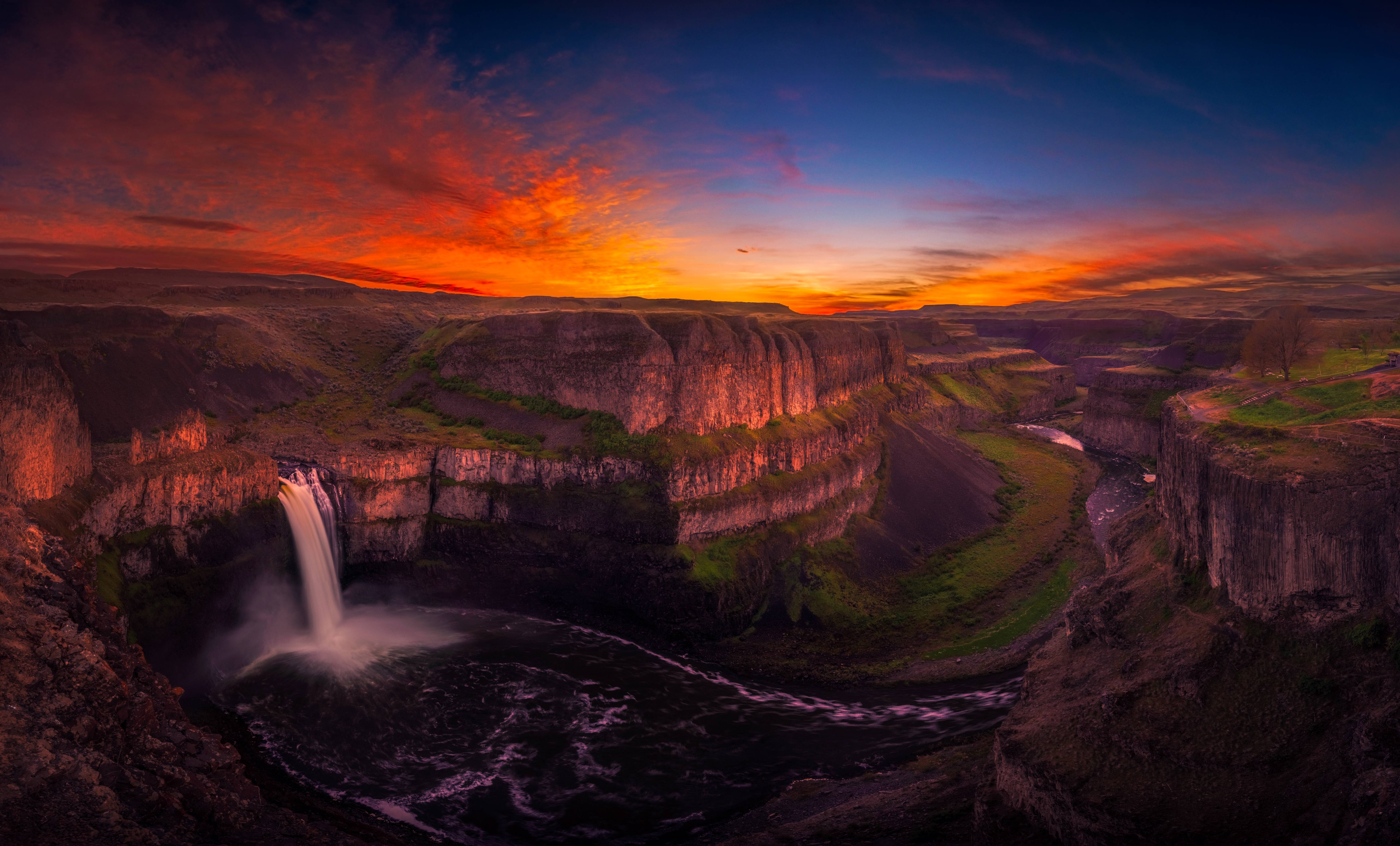 Waterfall at Sunset, HD Nature, 4k Wallpapers, Images, Backgrounds