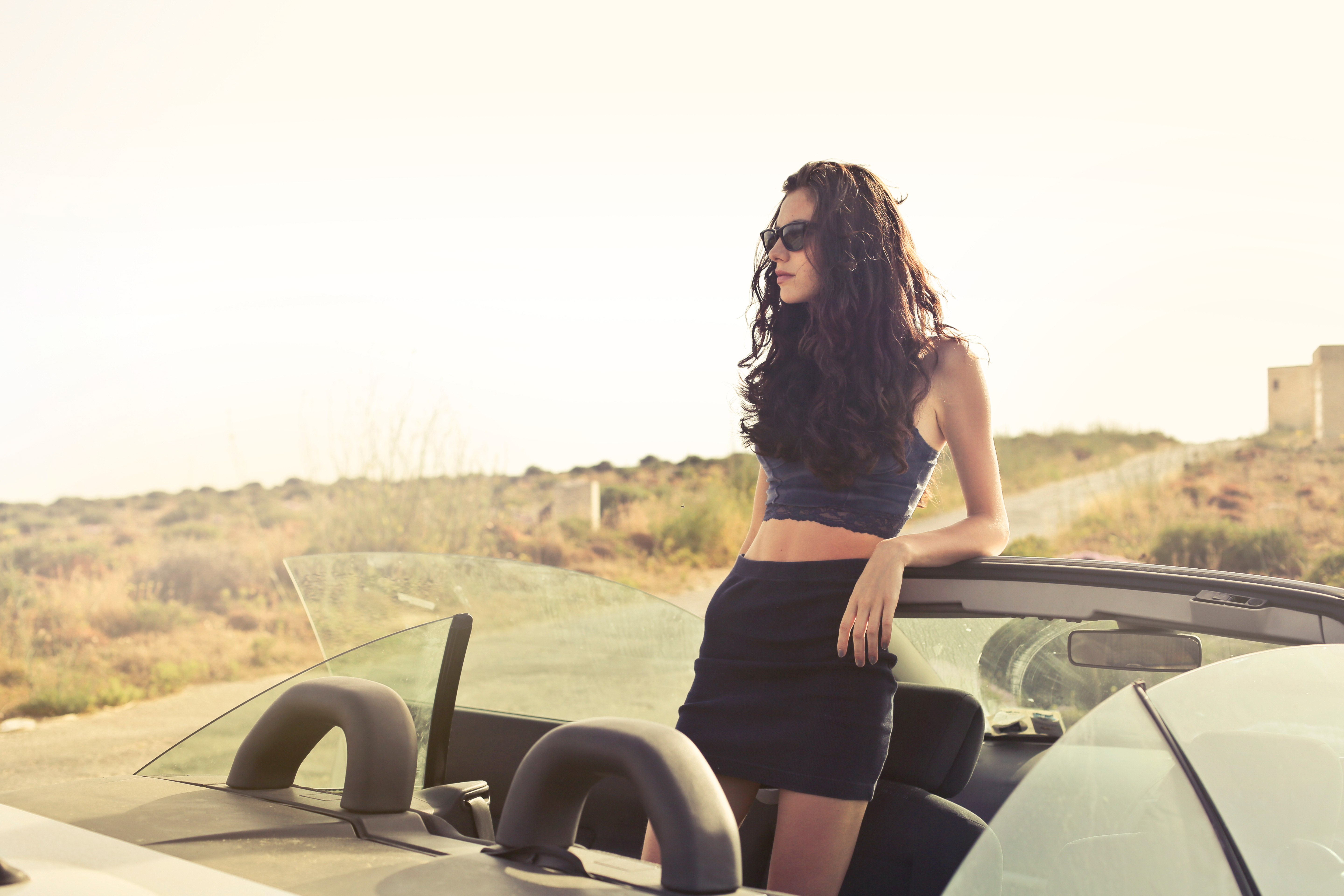 Woman Standing At Convertible Car, HD Girls, 4k Wallpapers, Images