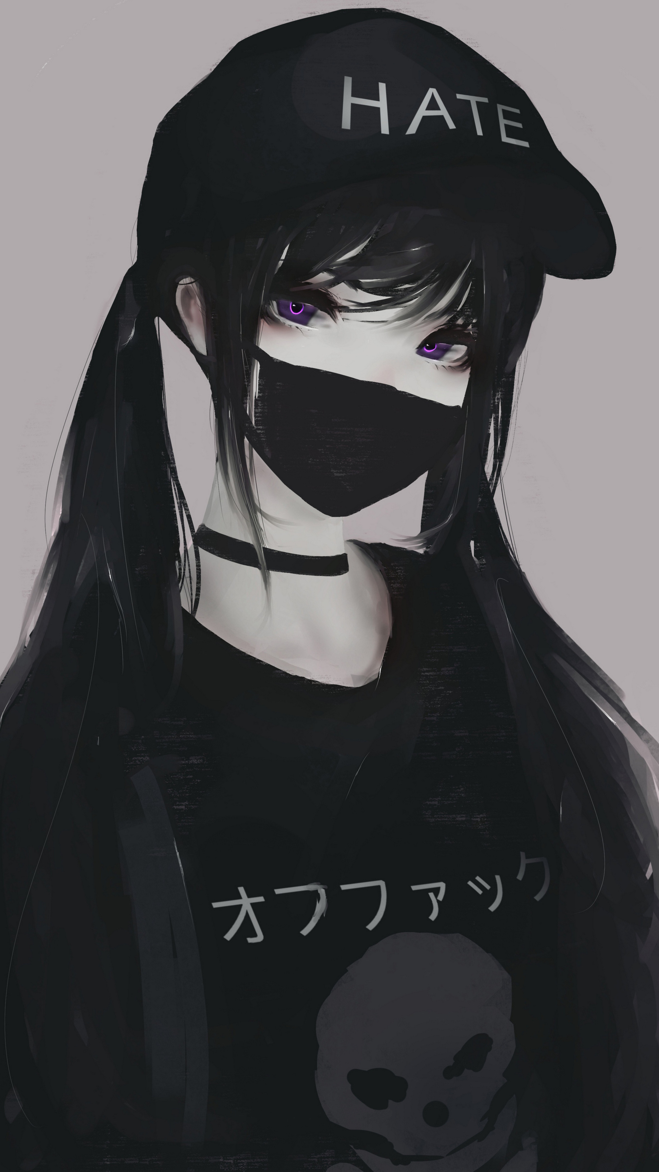 2160x3840 Anime Girl Face Mask Purple Eyes Twintails Hate 5k Sony
