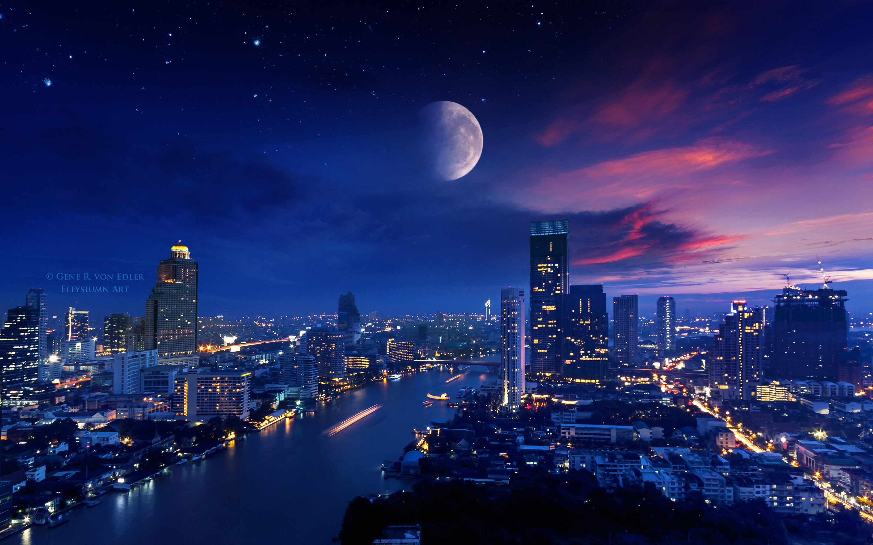 2880x1800 City Lights Moon Vibrant 4k Macbook Pro Retina HD 4k