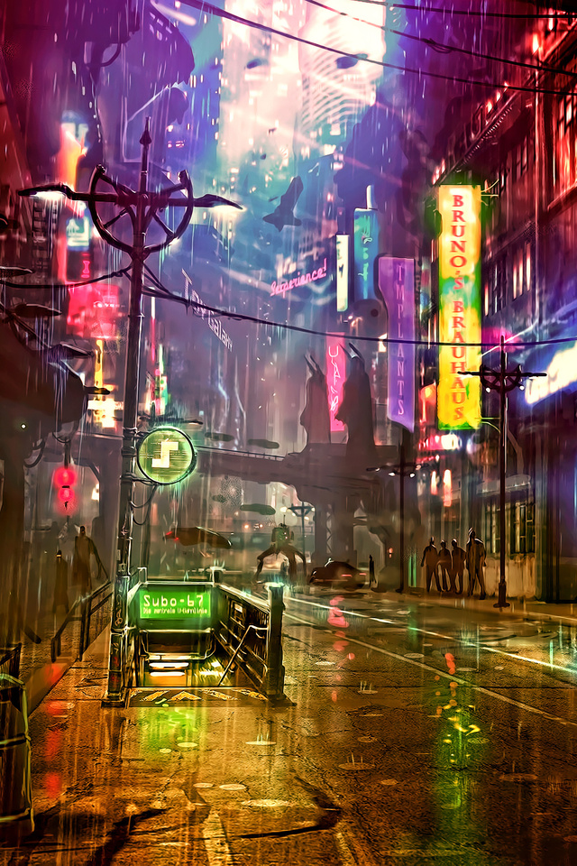 640x960 Futuristic City Cyberpunk Neon Street Digital Art ...