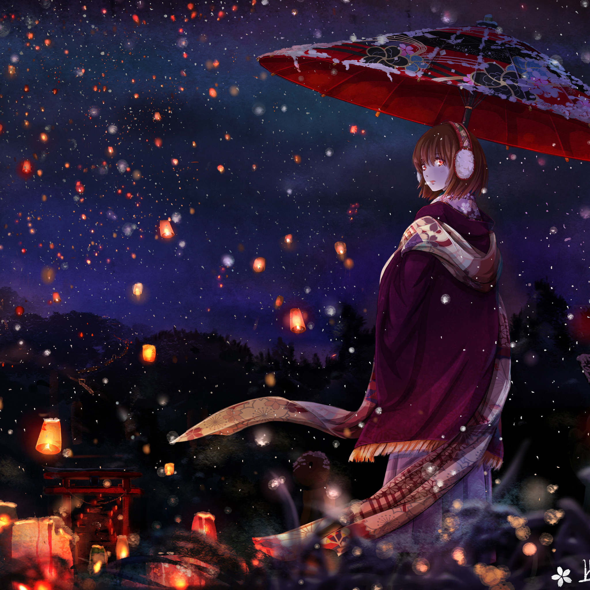 2048x2048 Anime Girl With Umbrella Ipad Air HD 4k ...
