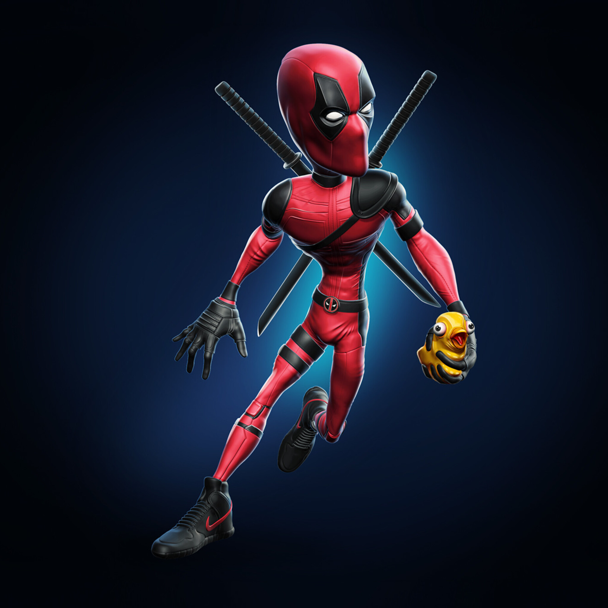 2048x2048 Deadpool Wearing Nike Shoes Holding Duck Toy Ipad Air Hd