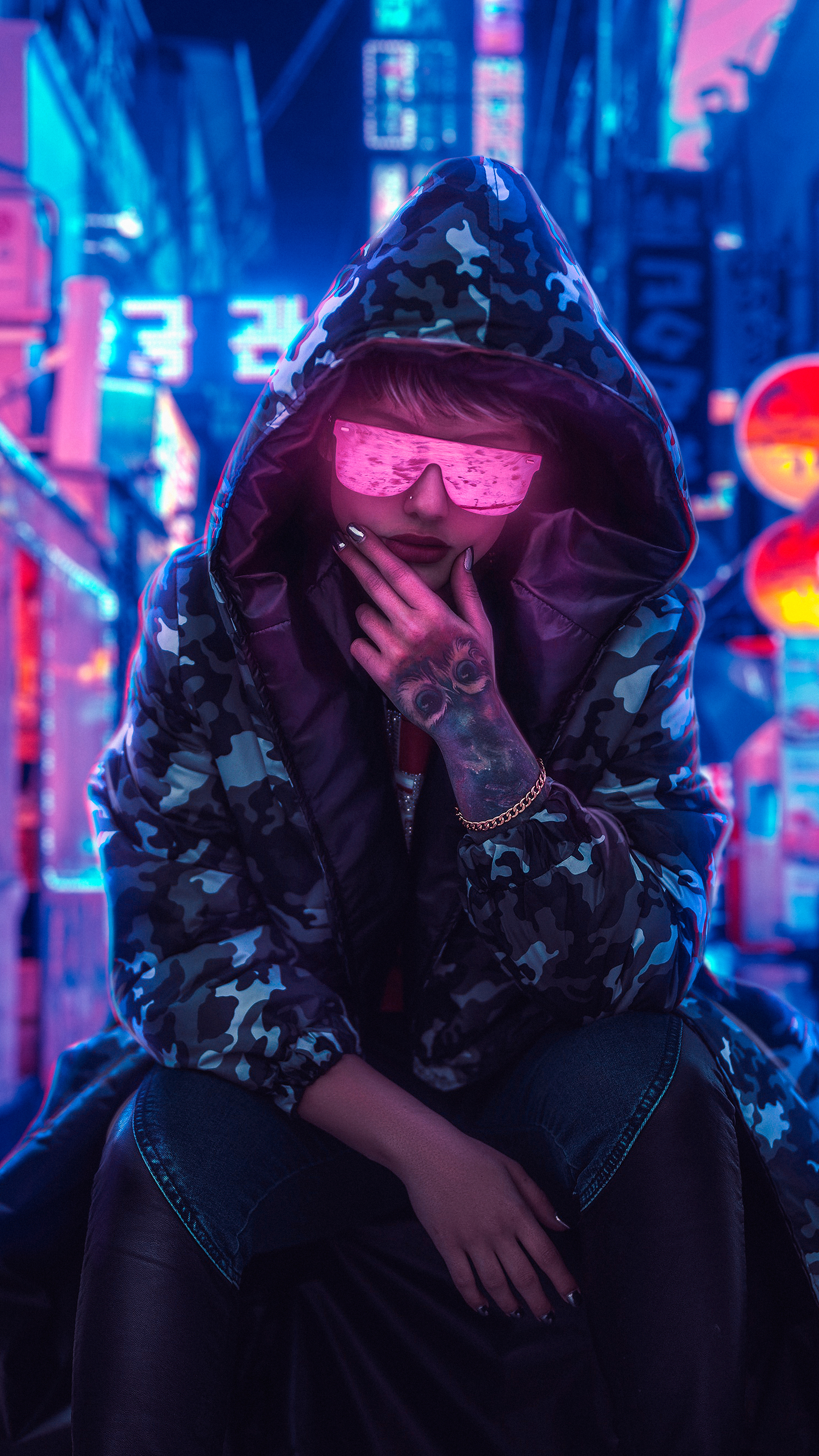 2160x3840 Neon Glasses Girl Wearing Hoodie Sony Xperia X,XZ,Z5 Premium HD 4k Wallpapers, Images ...
