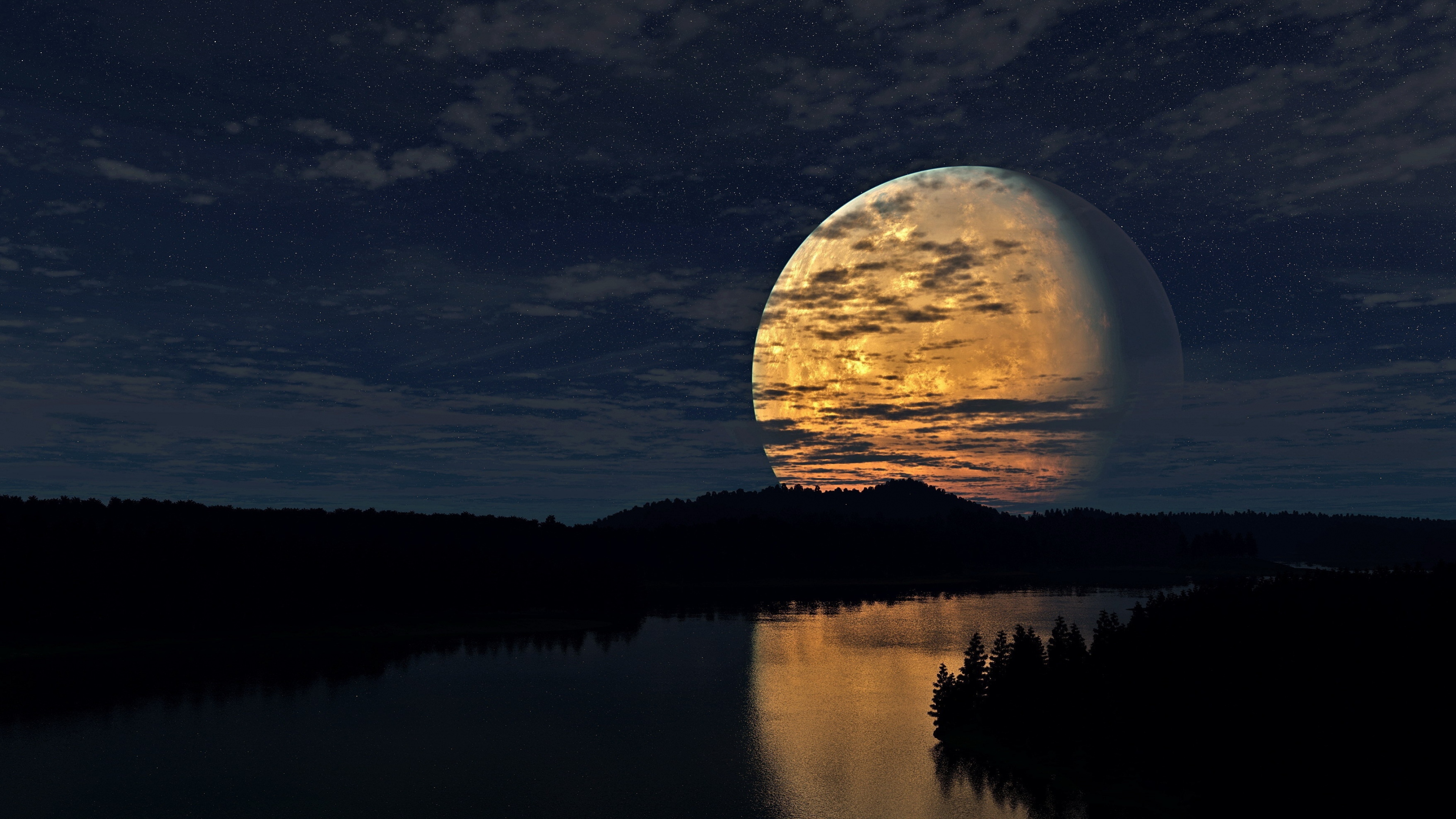 3840x2160 Night Sky Moon River Reflection 4k Hd 4k Wallpapers Images