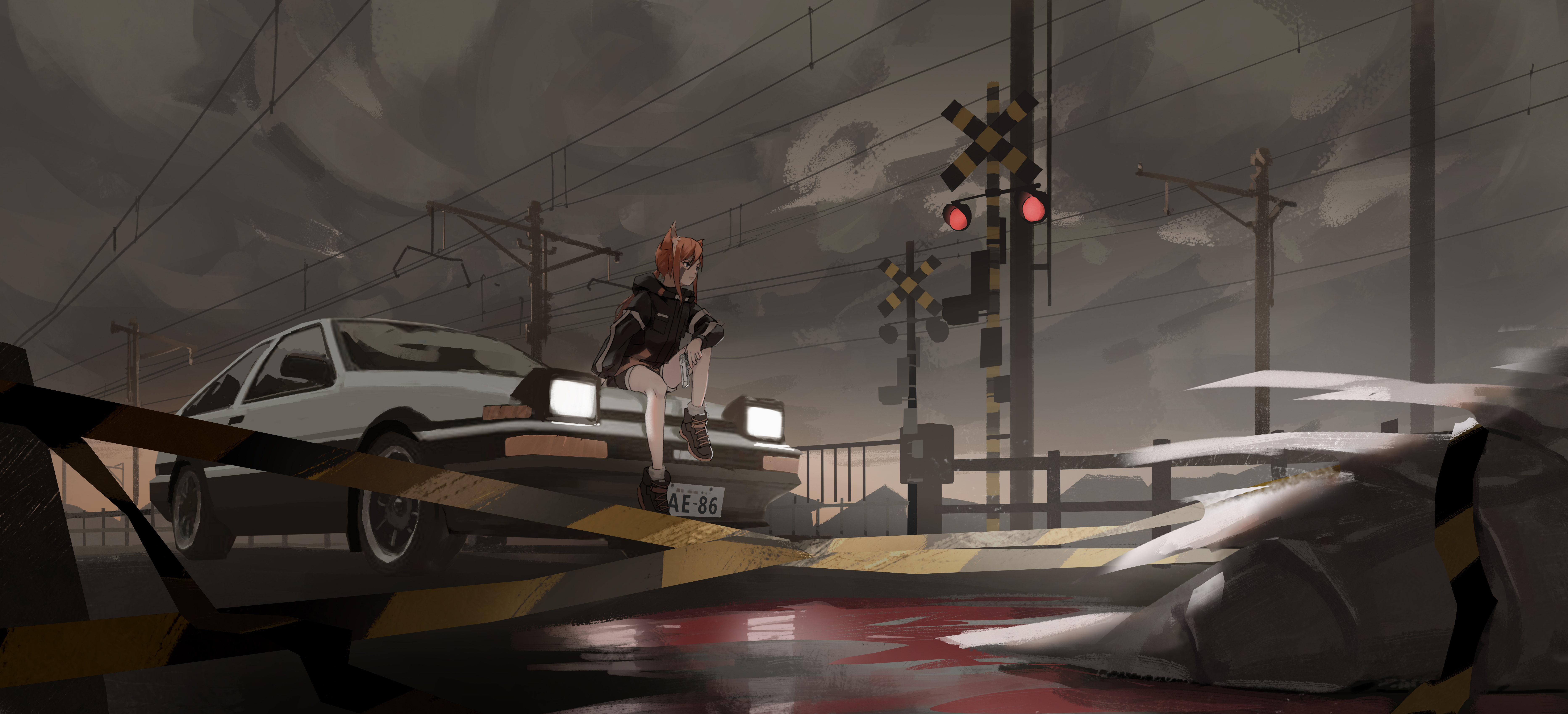 1280x768 Anime Girl On Train Track With Car 8k 1280x768 Resolution