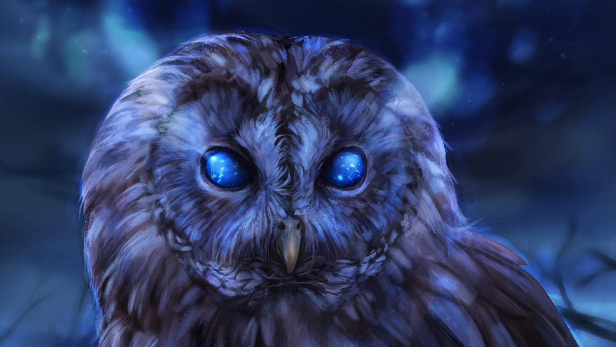 Blue Hair Owl Digital Art - wide 7