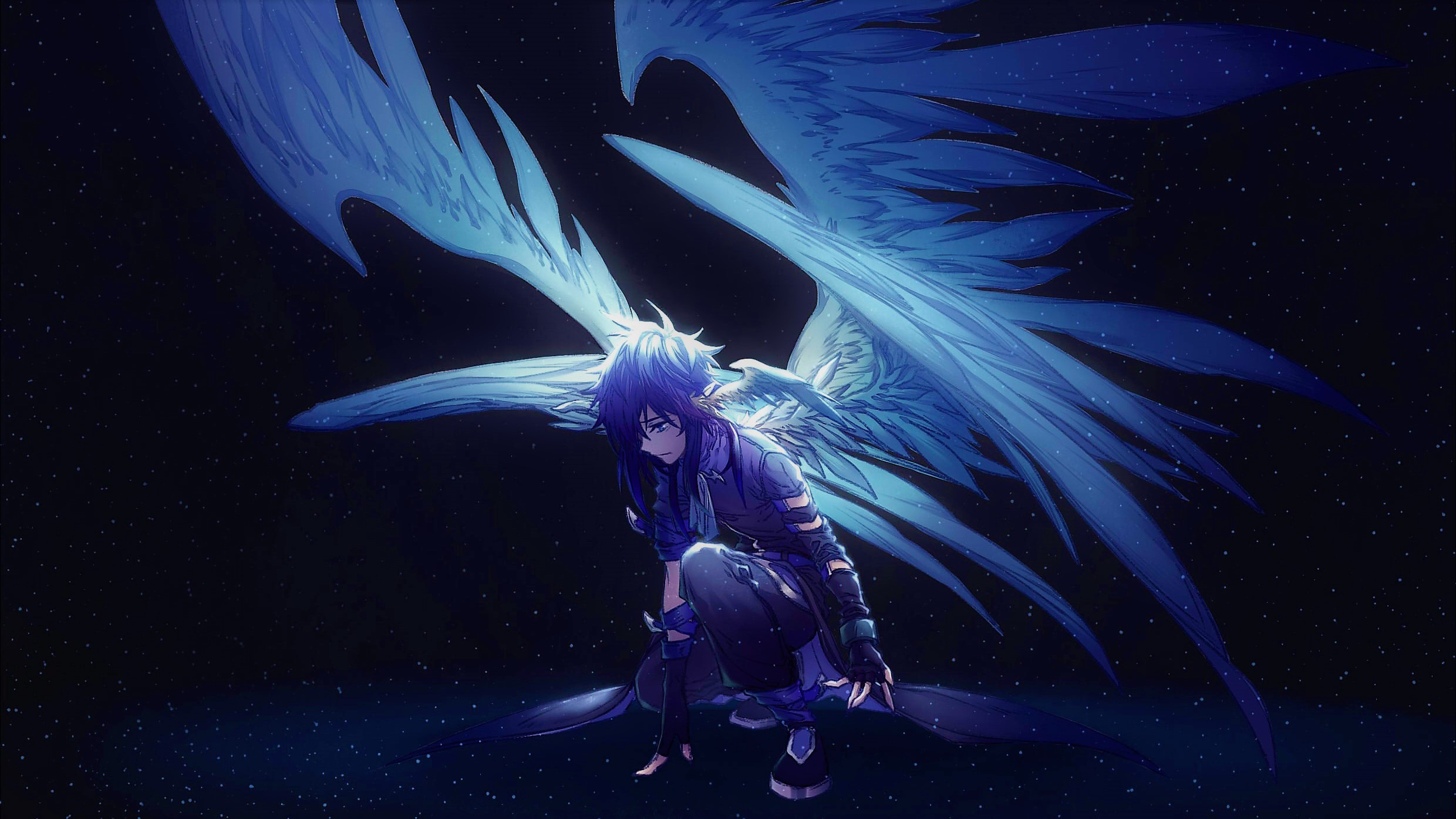 blue hair angel anime