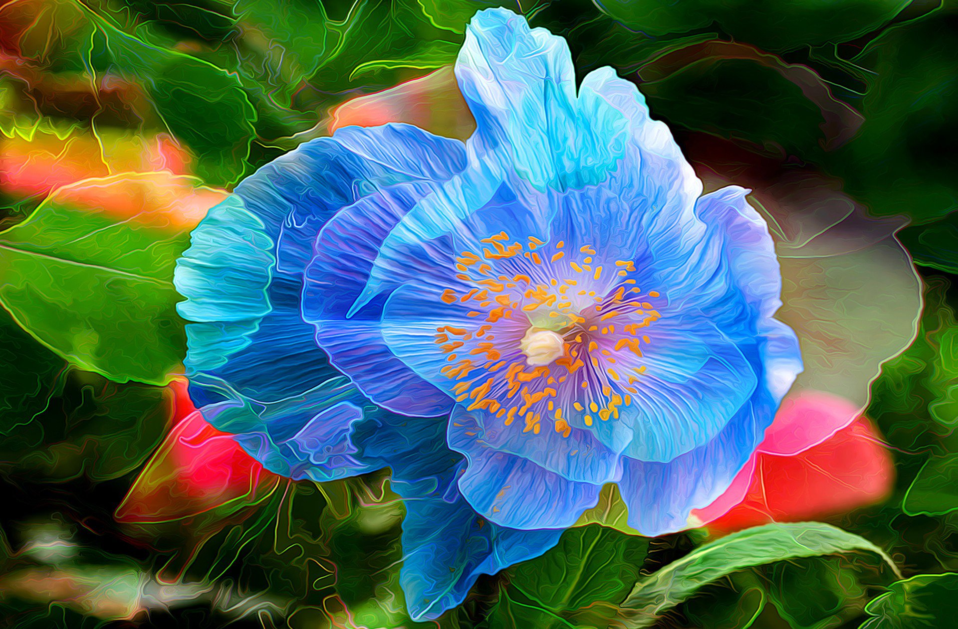 Blue Flower Painting, HD Artist, 4k Wallpapers, Images, Backgrounds