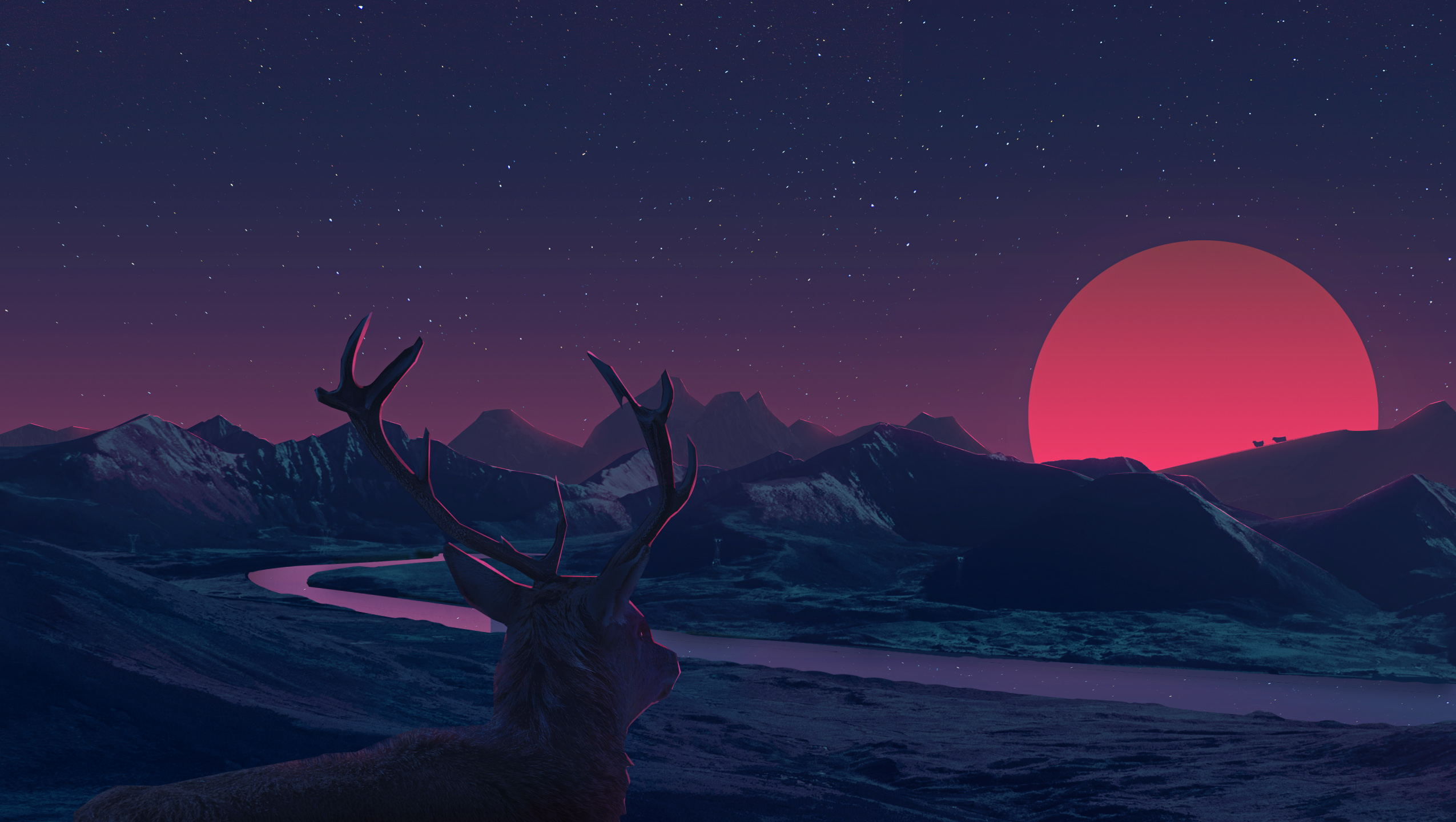 Deer Landscape Manipulation Mountains Sun Rising, HD ...