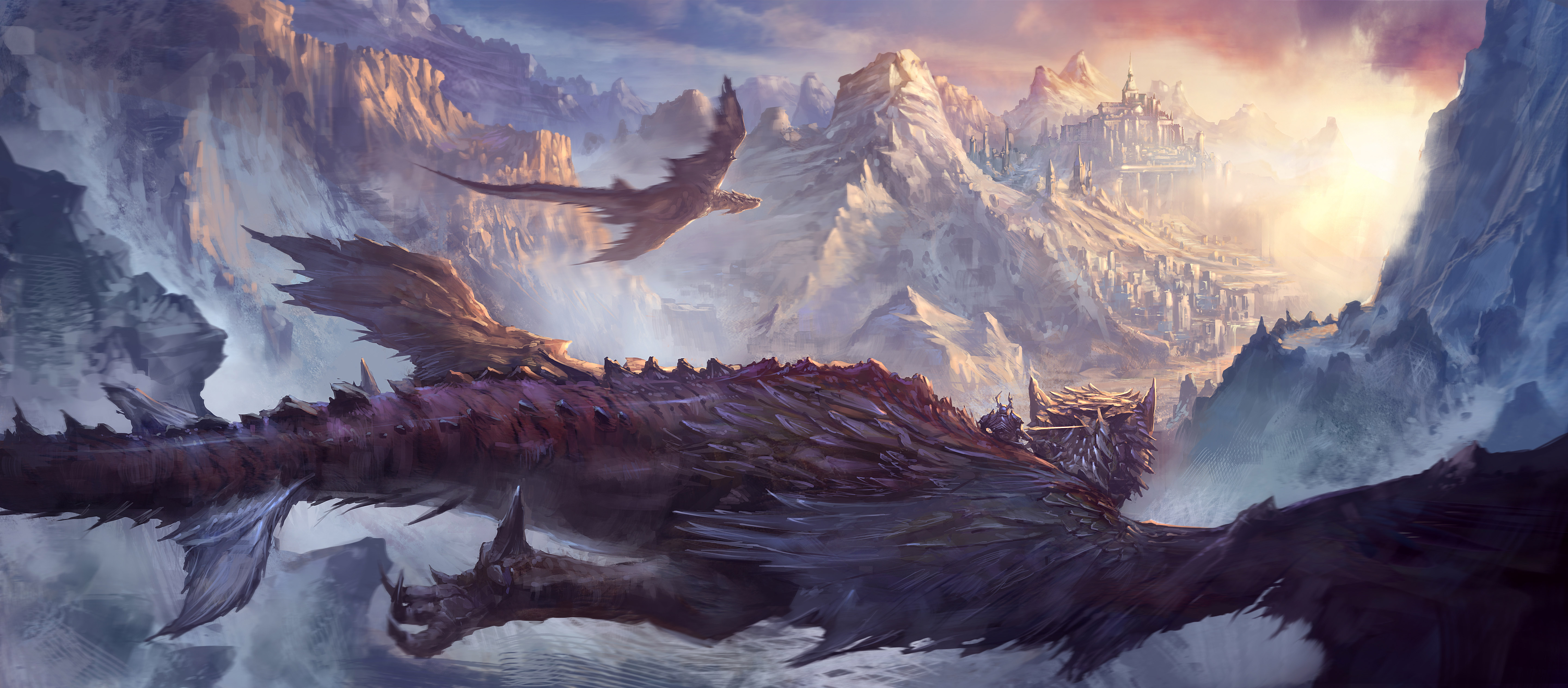 fantasy art dragon landscape wallpaper