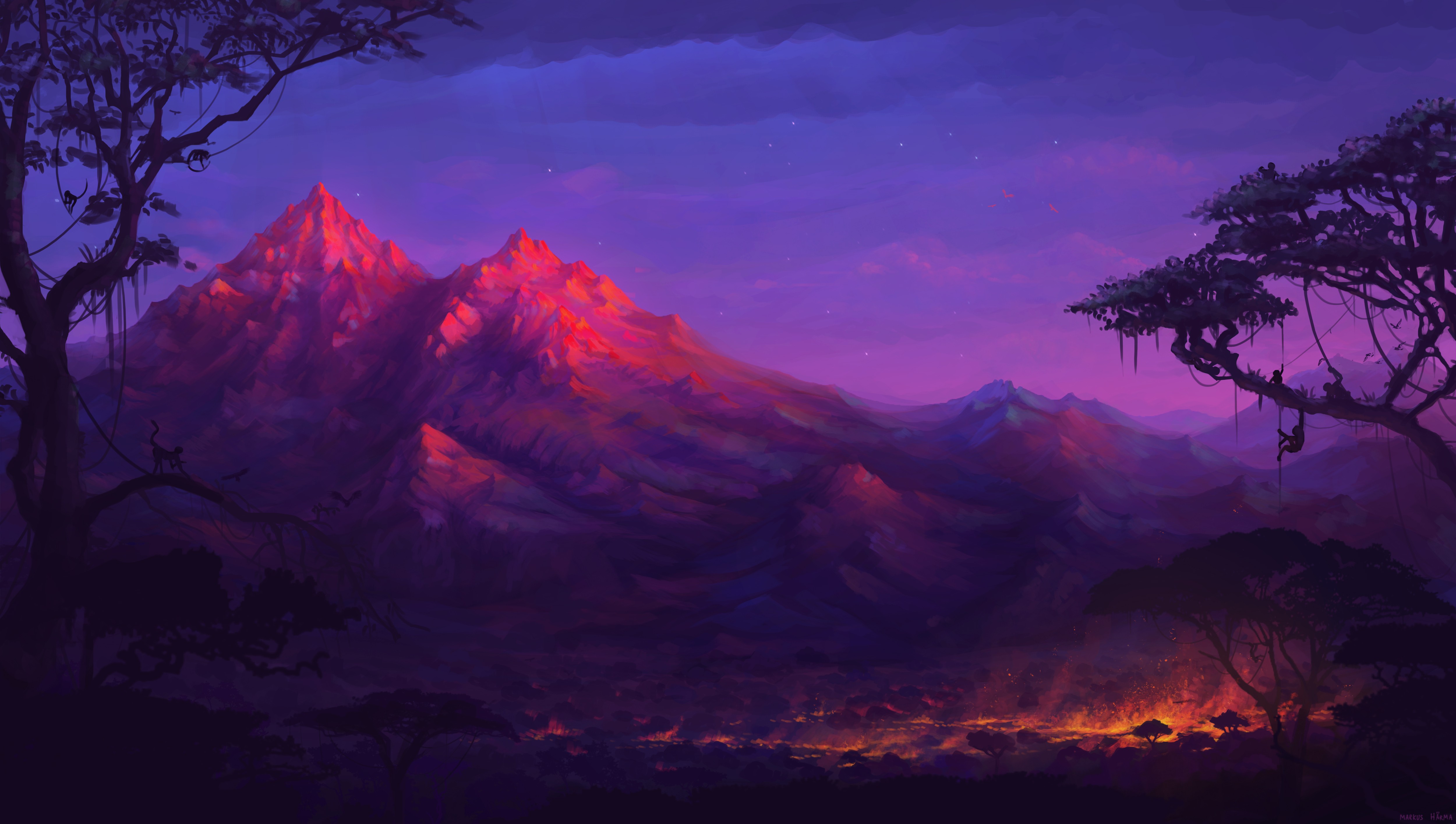 Forest Mountains Colorful Night Trees Fantasy Artwork 5k, HD Artist, 4k