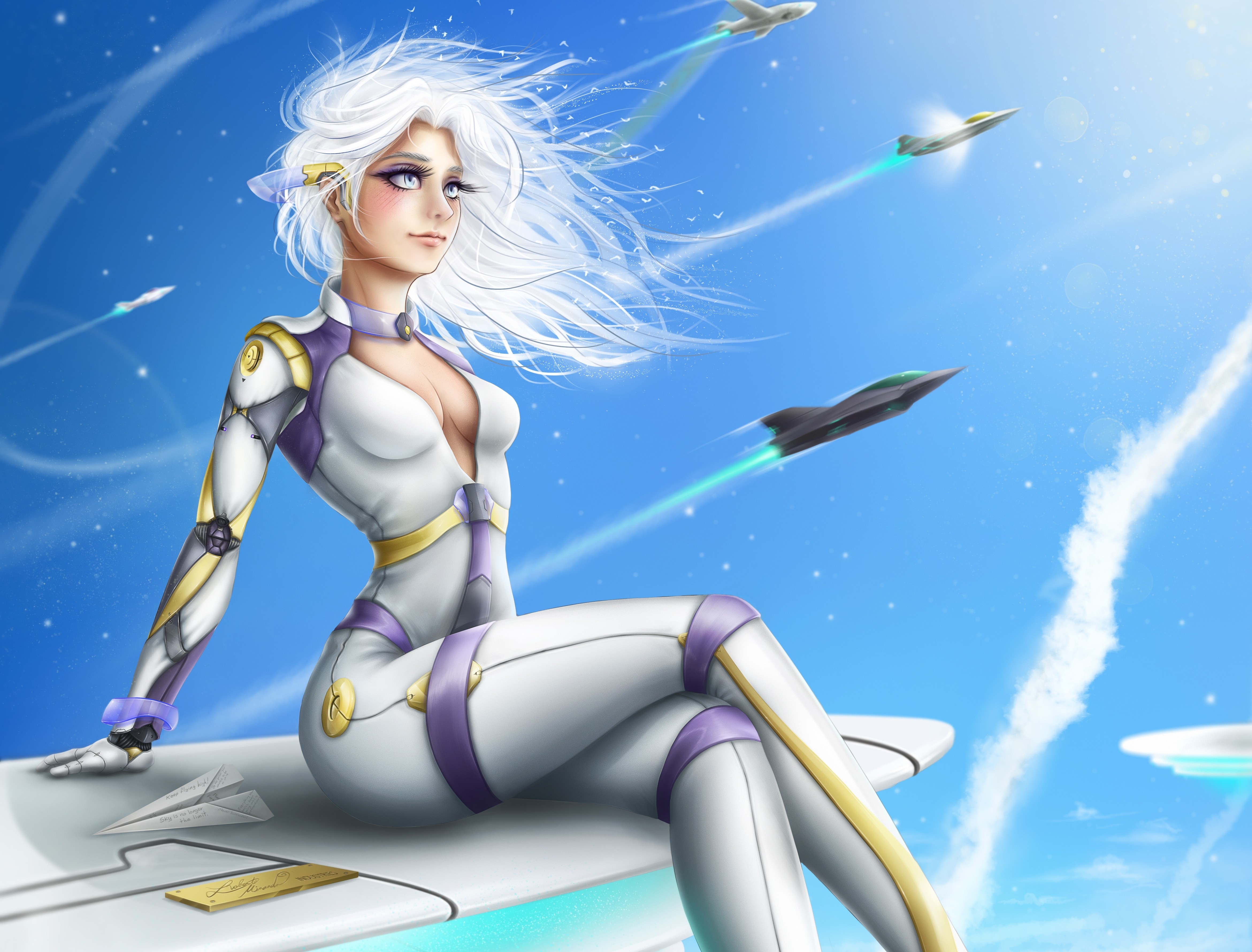 Future Rocket Plane Fantasy Anime Girl, HD Anime, 4k Wallpapers, Images