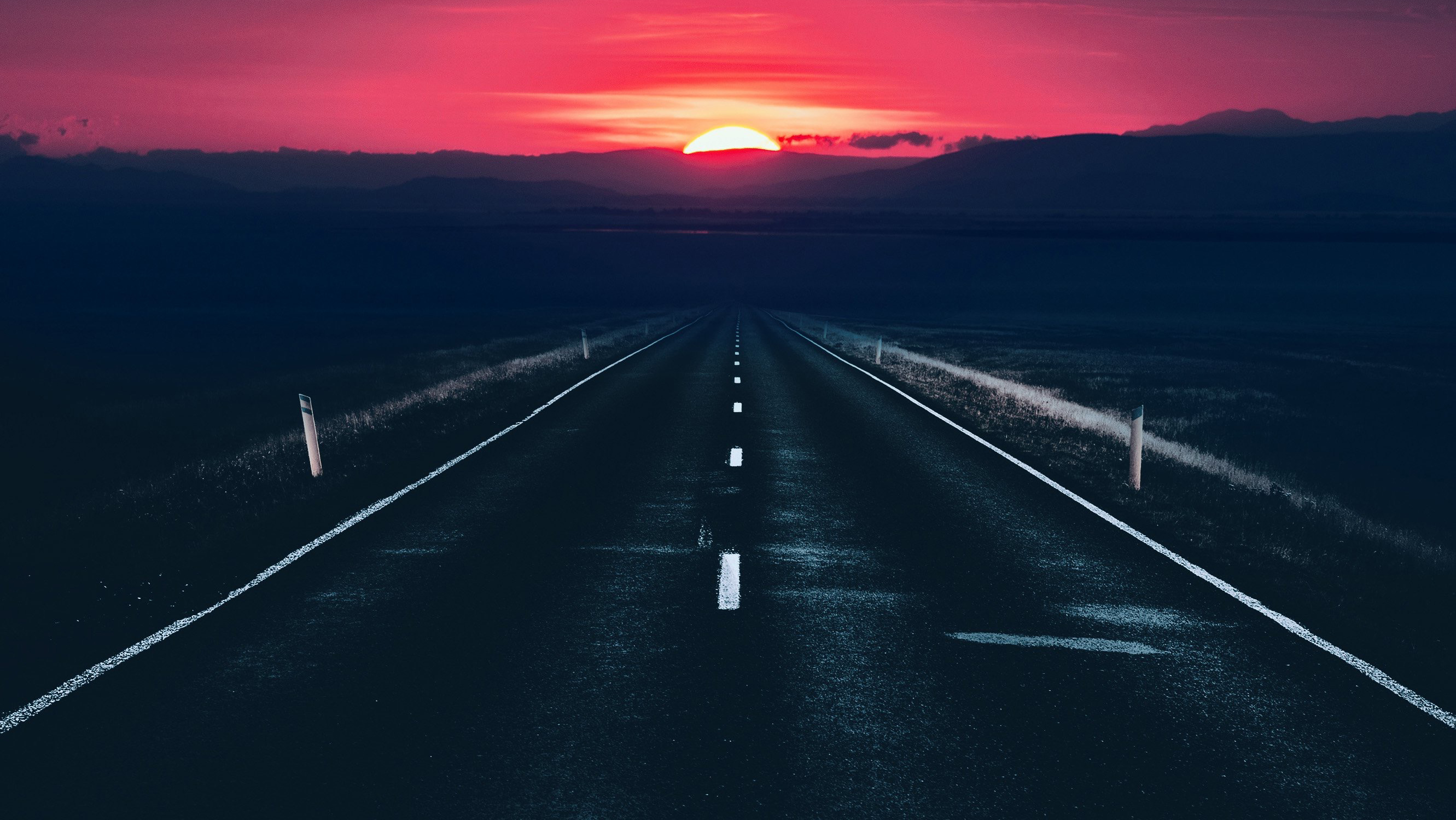 Long Alone Dark  Road  Sunset View HD  Photography 4k 