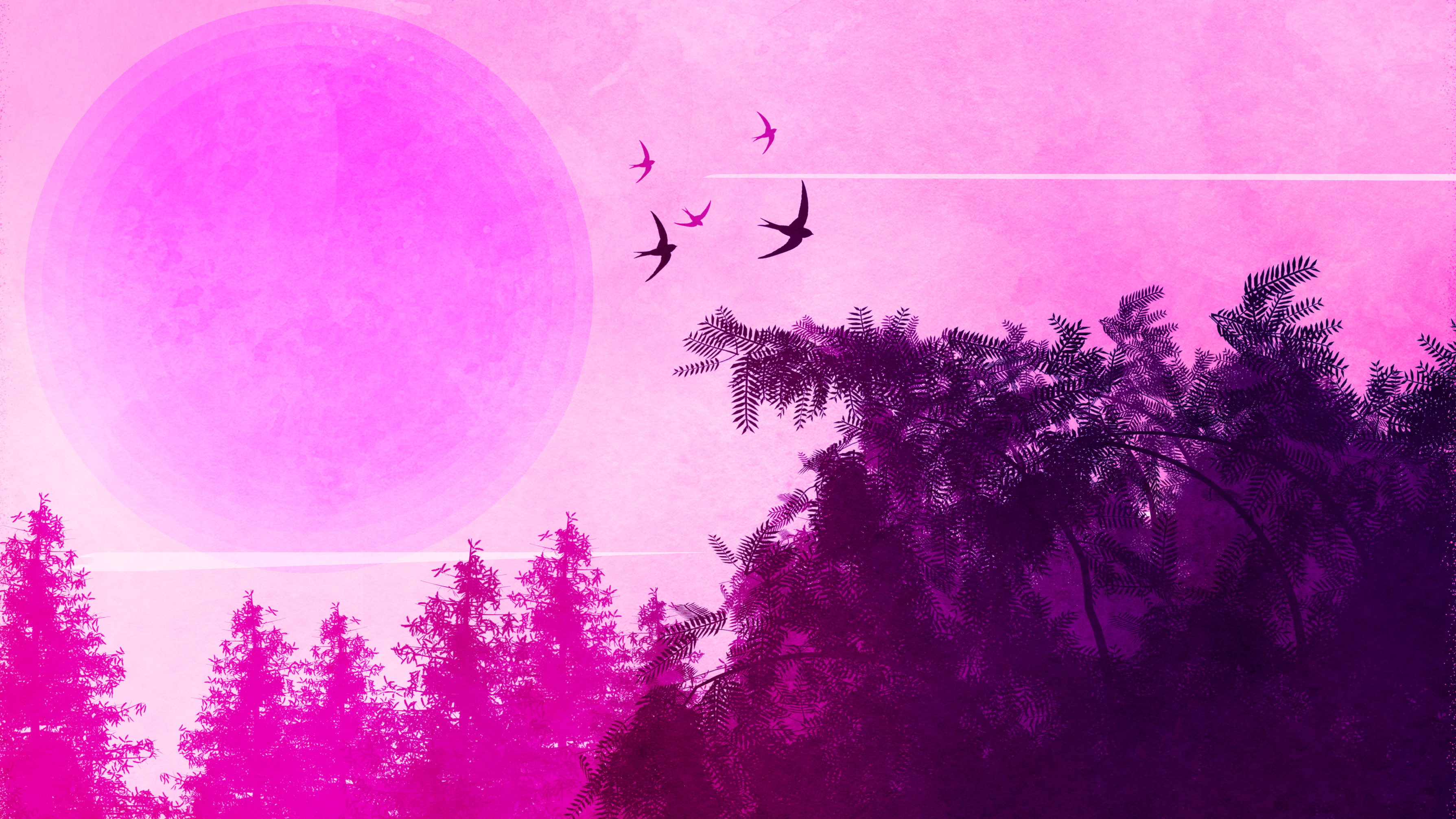 Pink Birds Forest Landscape 4k, HD Artist, 4k Wallpapers, Images, Backgrounds, Photos and Pictures