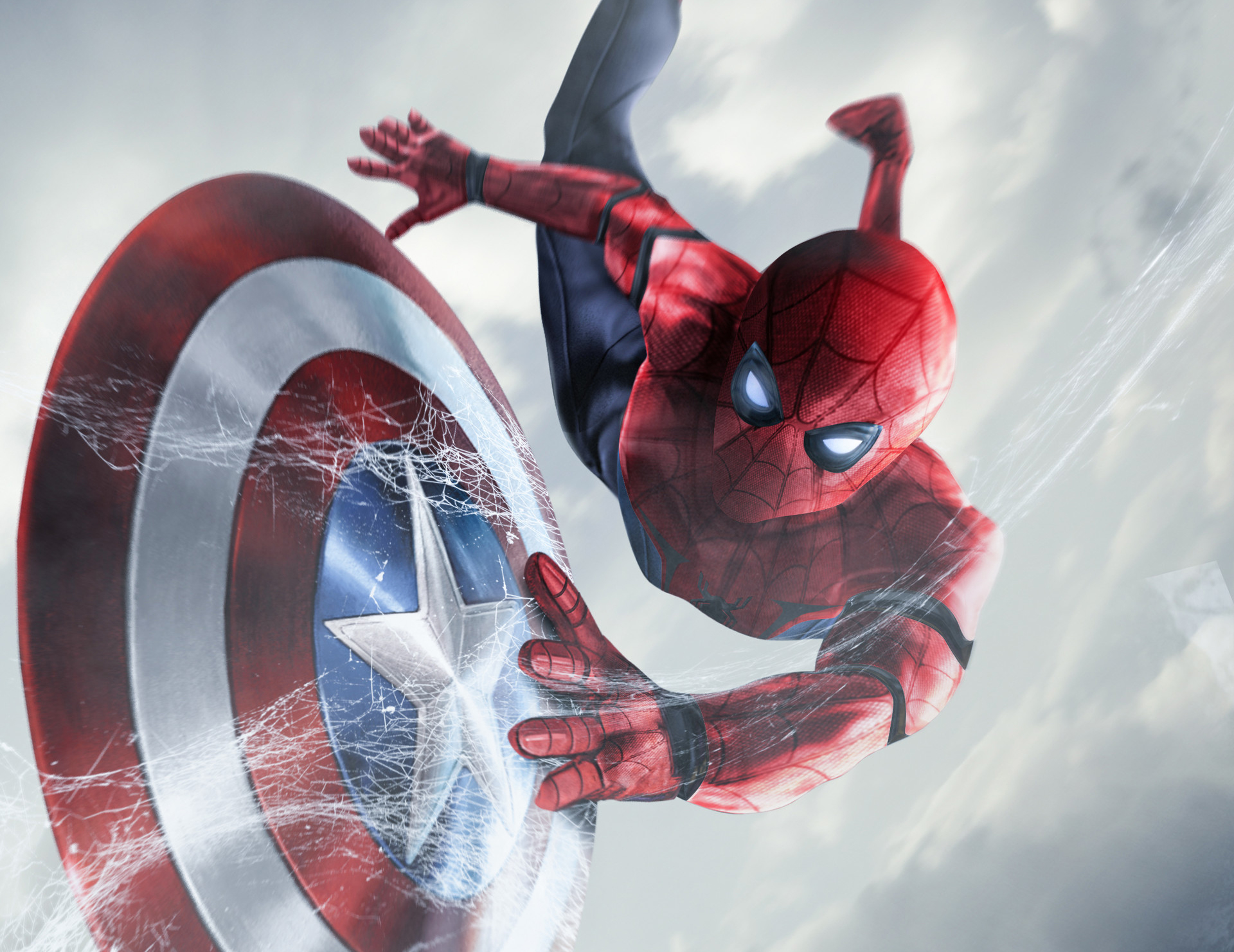 Spiderman Catching Captain America Shield, Hd Superheroes, 4k 