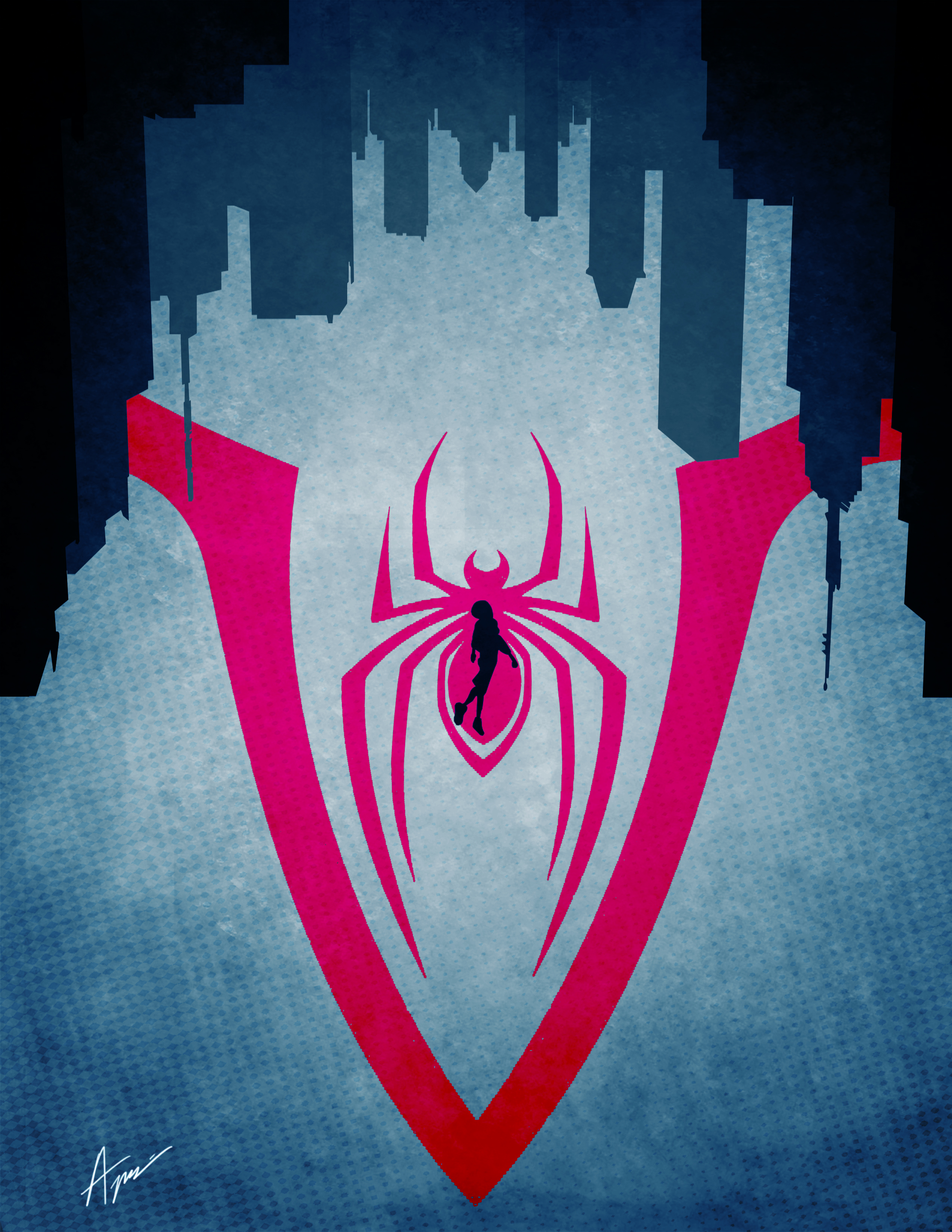 Spiderman Into The Spiderverse Illustrated Poster, HD Superheroes, 4k