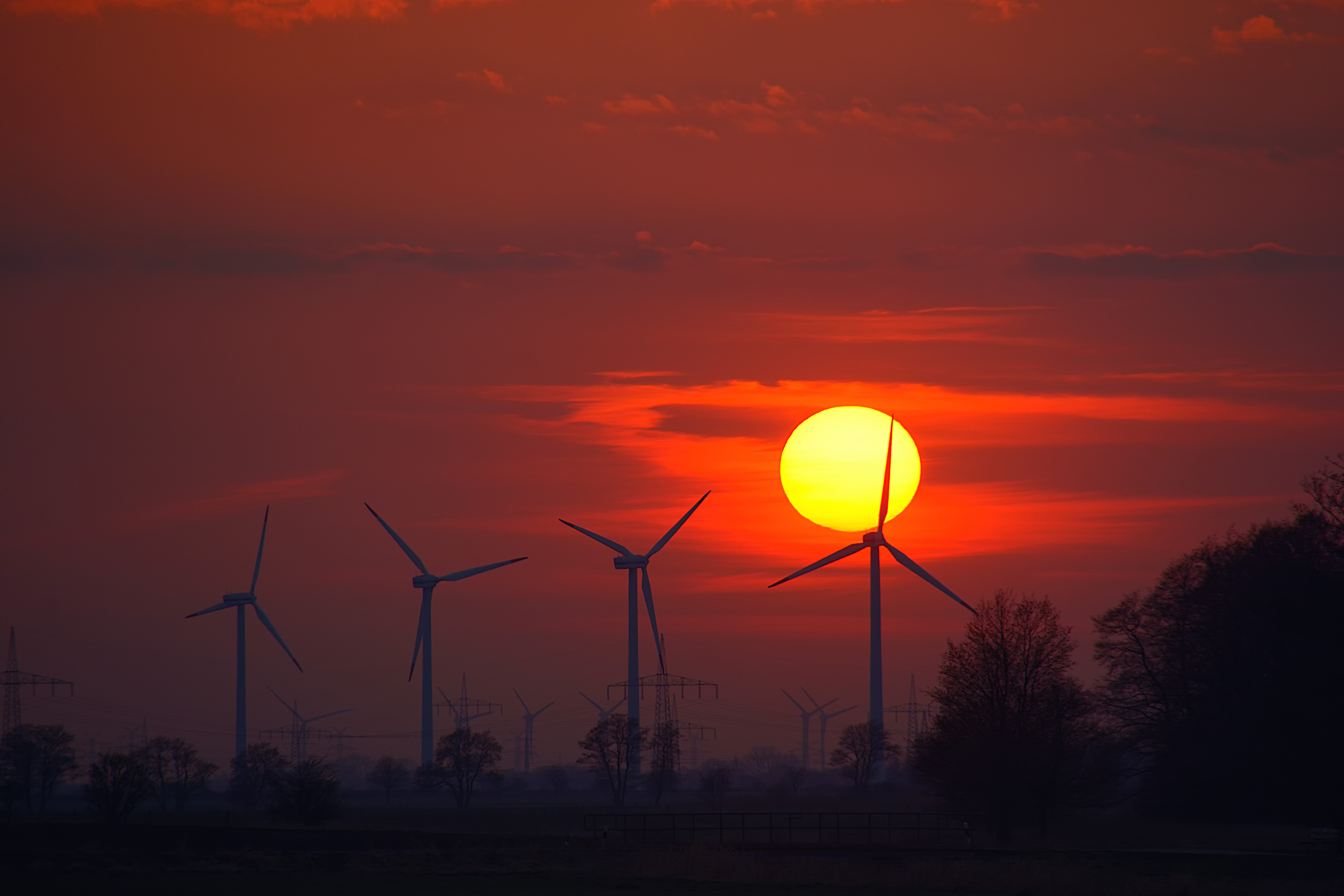 Wind Turbines Evening Sunlight Energy Sunset Hd Nature 4k Wallpapers